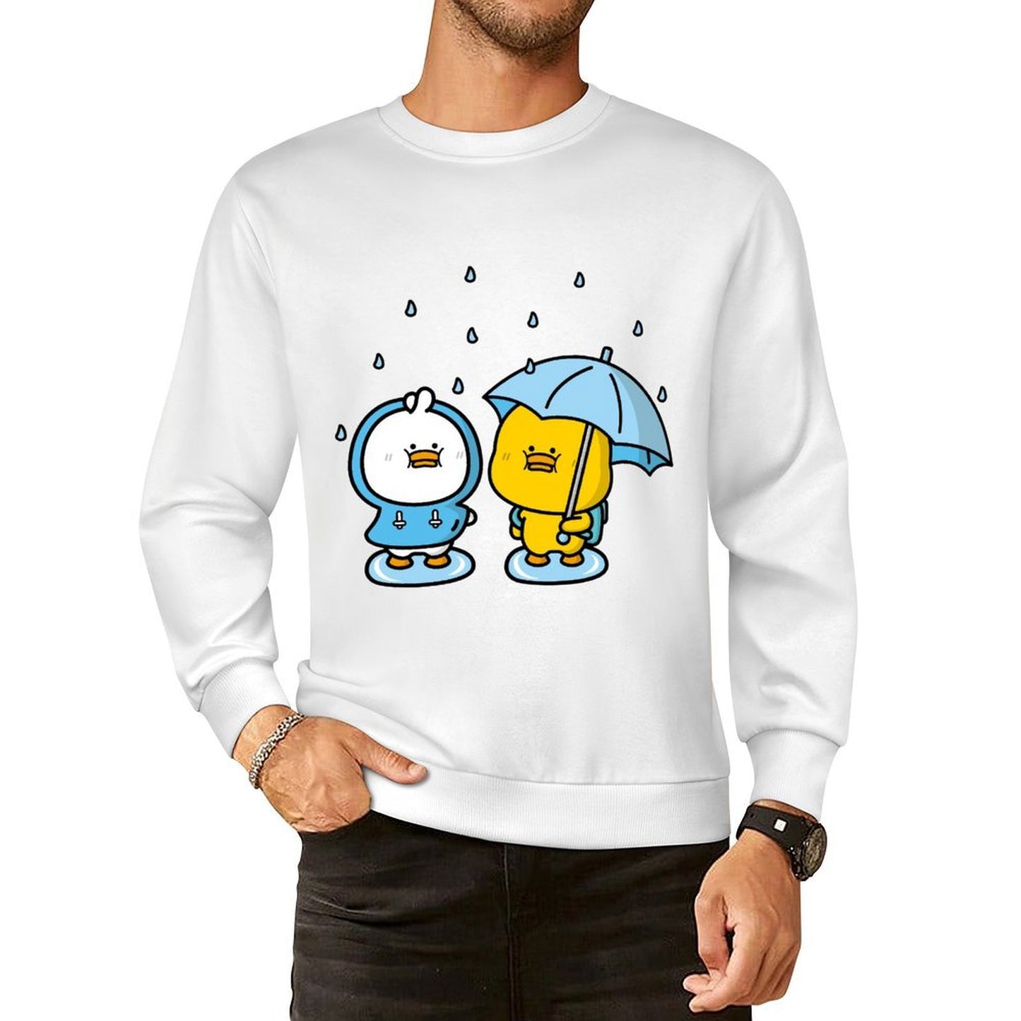 Front Patterned Long Sleeve TopCrewneck Colorfast