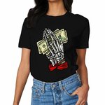Inkmay Casual Cotton T-shirt Skeleton Hand Holding Money Bills Art Unisex T-shirtBreathable EverydayTee T-Shirt
