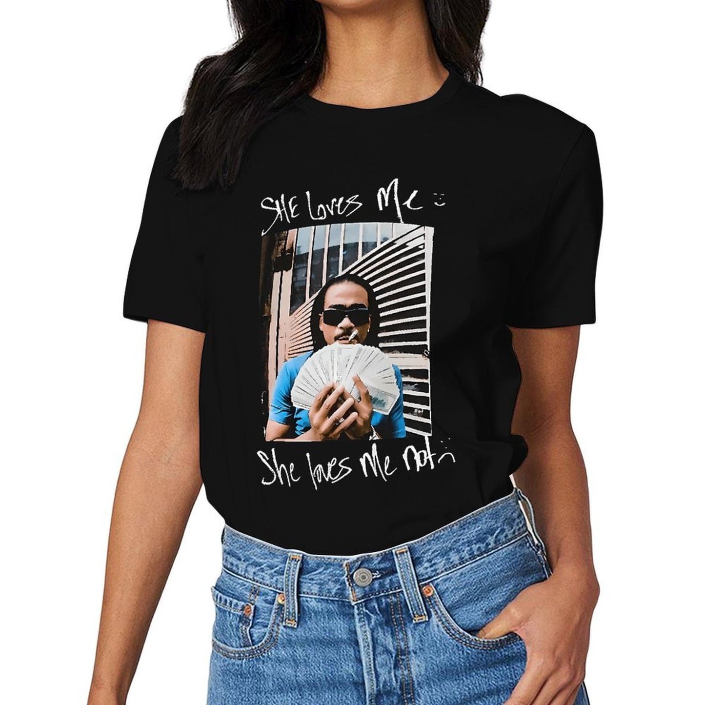 Inkmay Casual Cotton T-shirt Man Holding Money With Sunglasses On Unisex T-shirtModernFit Pocket Tee T-Shirt