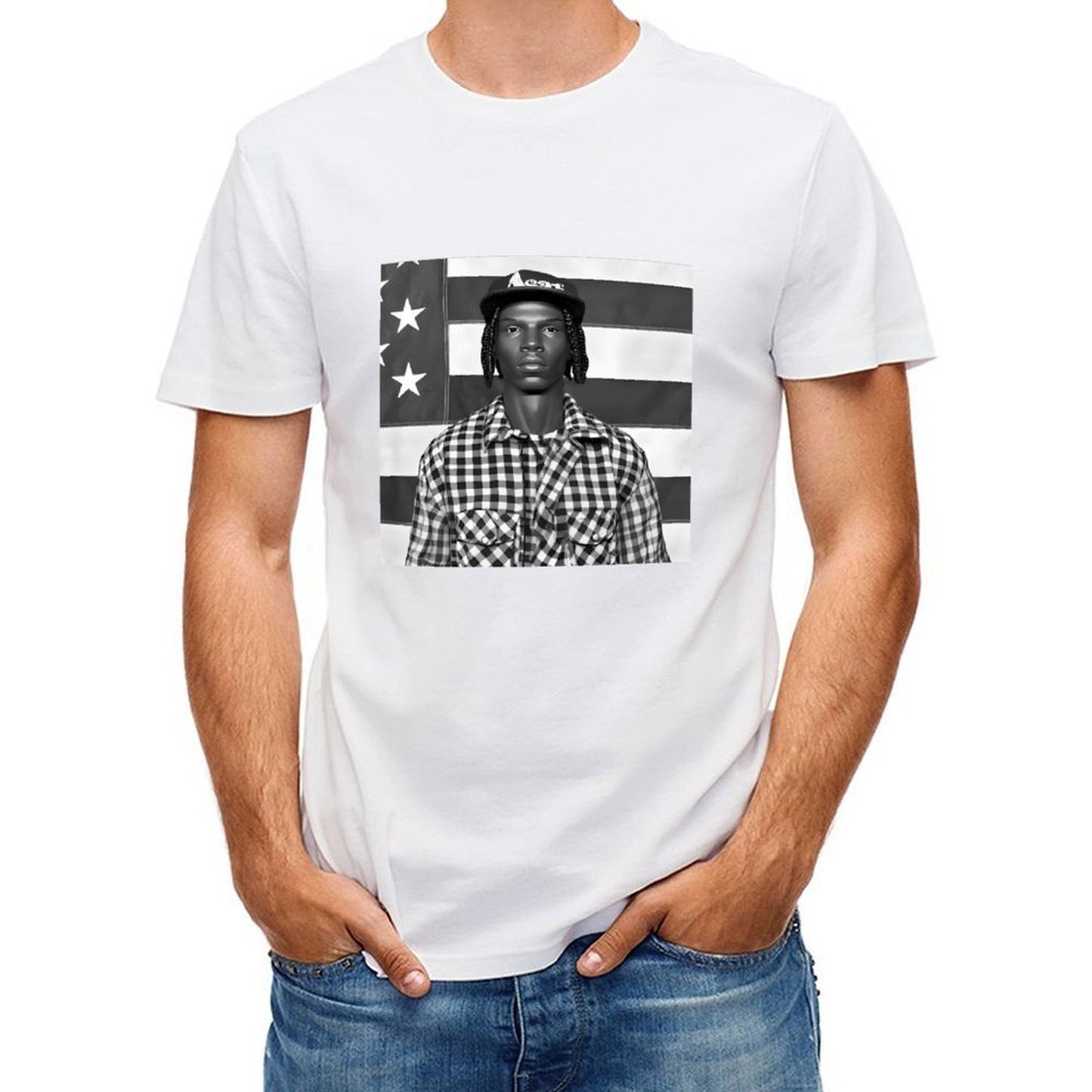 Inkmay Casual Cotton T-shirt Black And White Checkered Pattern Shirt Unisex T-shirt