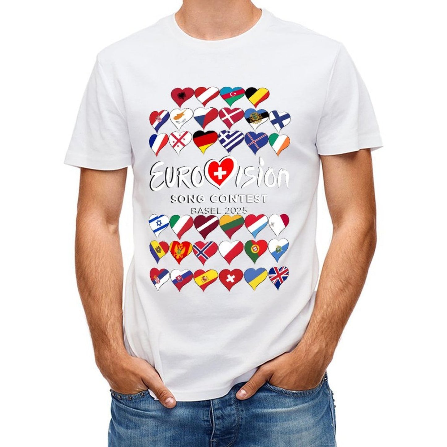 Inkmay Casual Cotton T-shirt Eurovision Song Contest Flags Heart Design Unisex T-shirtActiveLine Eco / Sustainable T-Shirt
