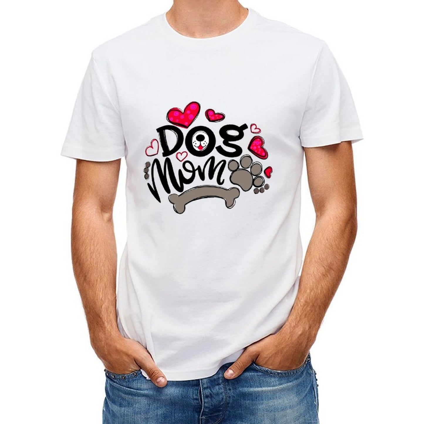Inkmay Casual Cotton T-shirt Heart Bone Paw Print Dog Design Unisex T-shirtStreetLine Smooth Feel T-Shirt