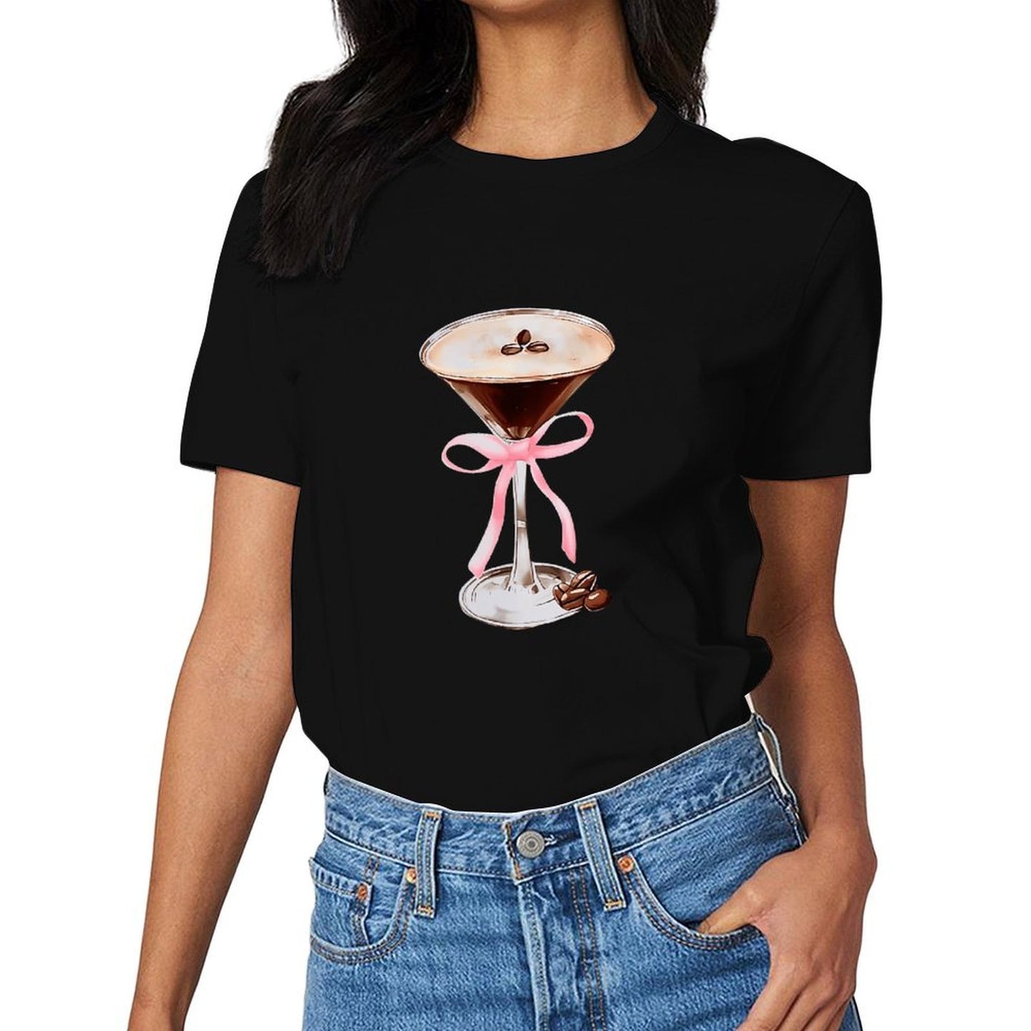 Inkmay Casual Cotton T-shirt Chocolate Martini With Pink Ribbon Unisex T-shirtEasyWear Minimalist T-Shirt