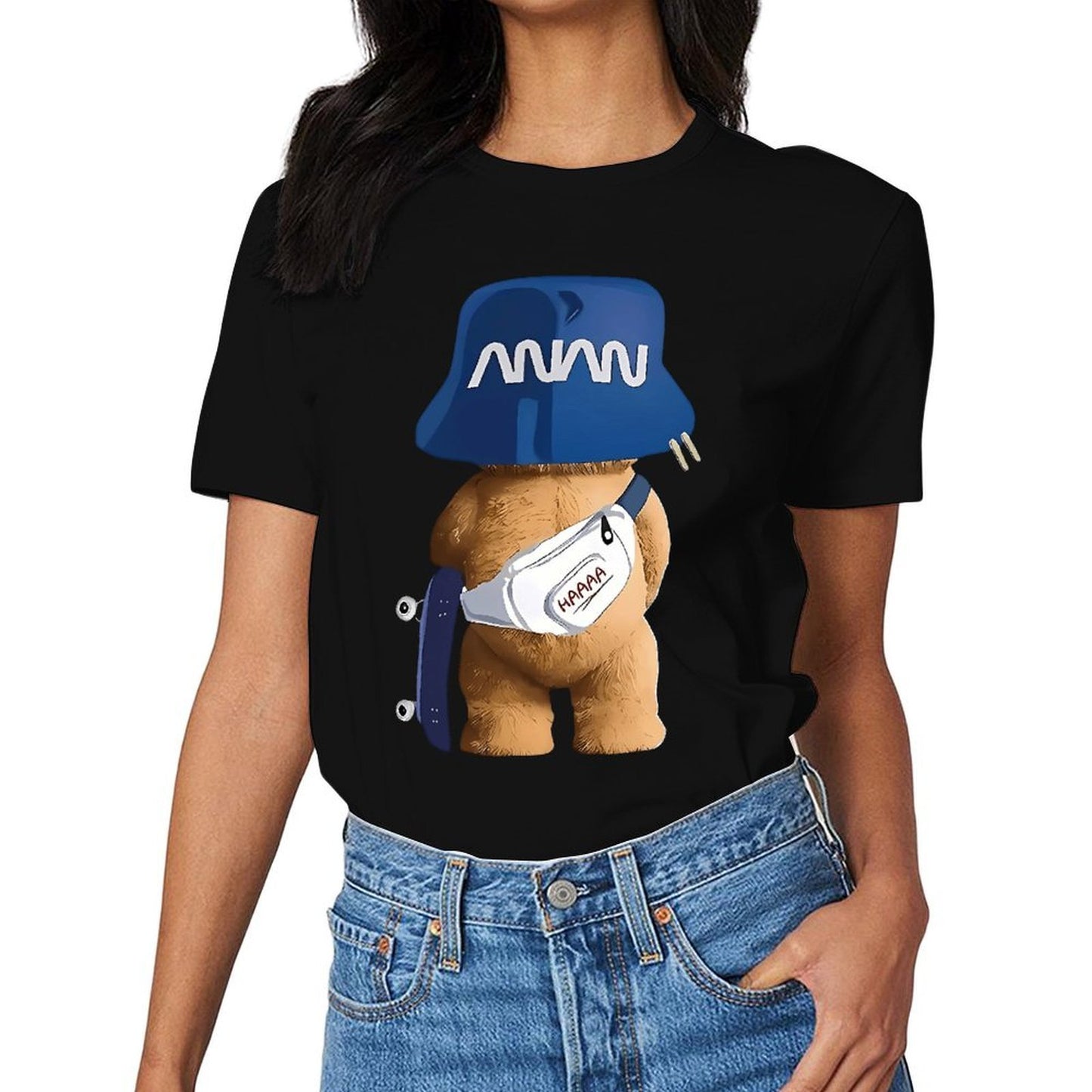 Inkmay Casual Cotton T-shirt Funny Bear Wearing Blue Hat Unisex T-shirtBasicSeries TimelessStyle T-Shirt