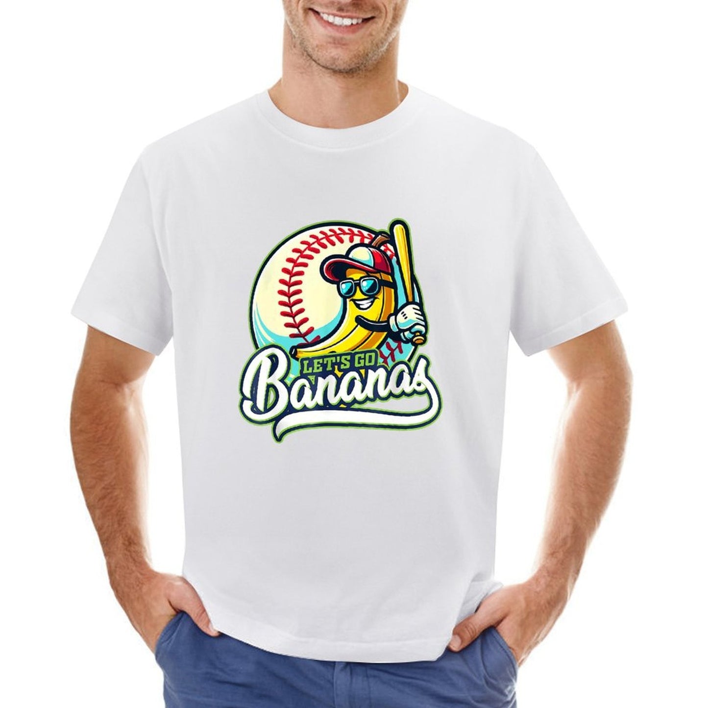 Inkmay Casual Cotton T-shirt Baseball Banana Holding Bat Let S Unisex T-shirtFresh ComfortLine T-Shirt