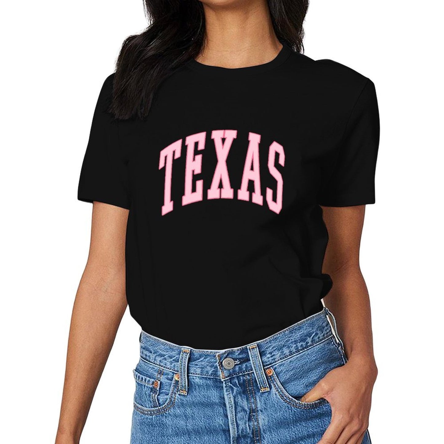 Inkmay Casual Cotton T-shirt Texas Pink Background With Bold Letters Unisex T-shirtStreet Plain T-Shirt