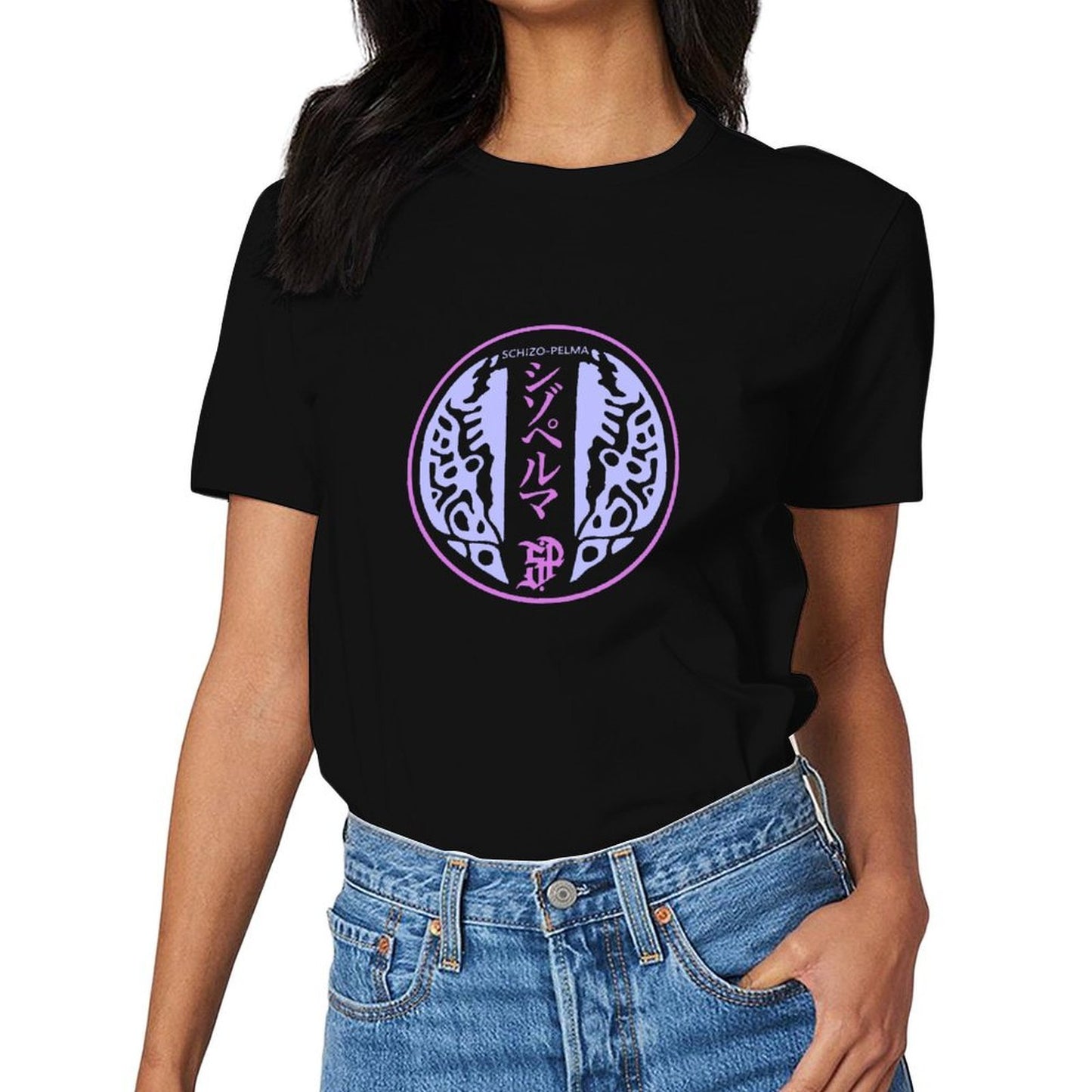 Inkmay Casual Cotton T-shirt Abstract Pink And Blue Wavy Design Unisex T-shirtPocket Tee Classic Fit T-Shirt