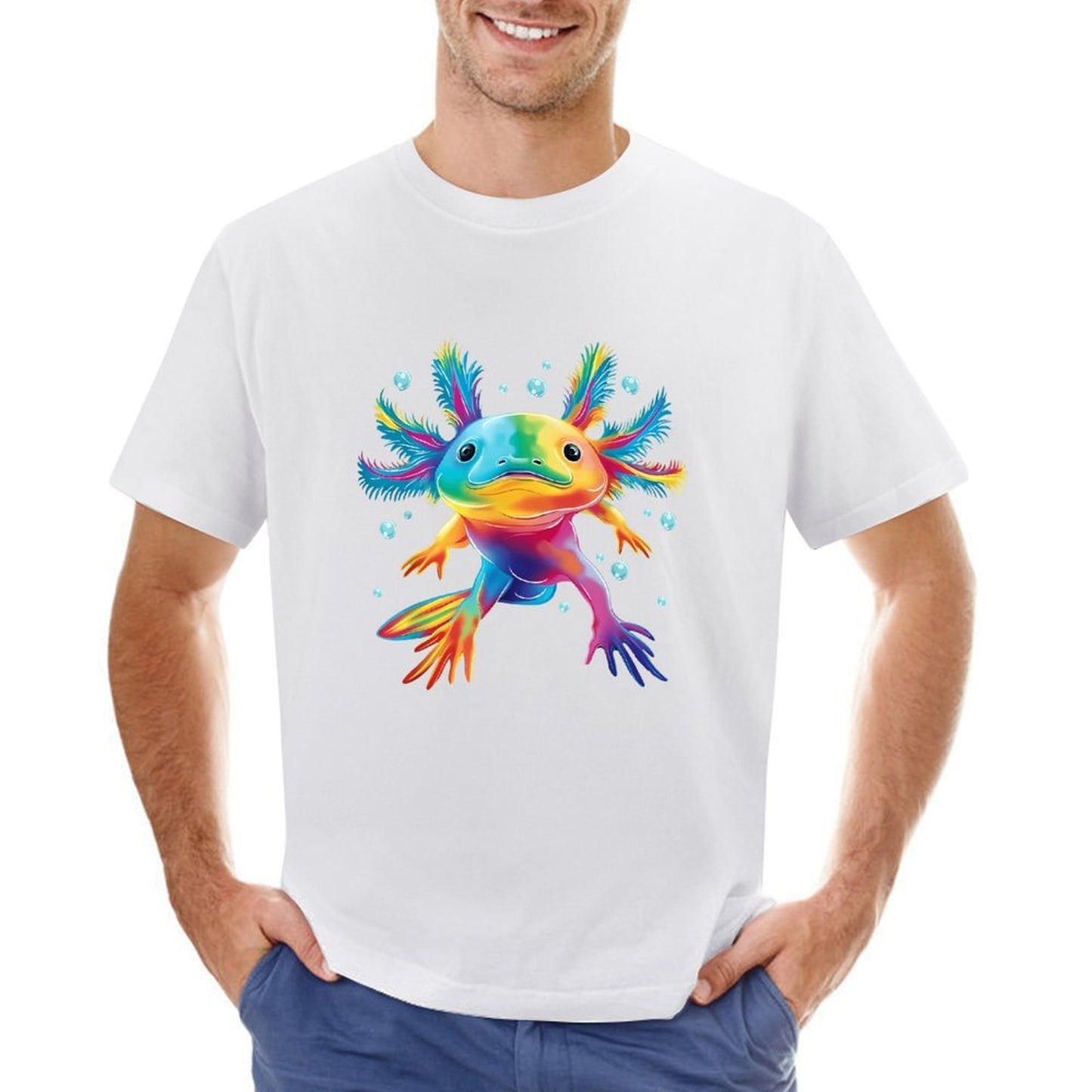 Inkmay Casual Cotton T-shirt Colorful Axolotl With Vibrant Feathers Unisex T-shirtReliable Heavyweight T-Shirt
