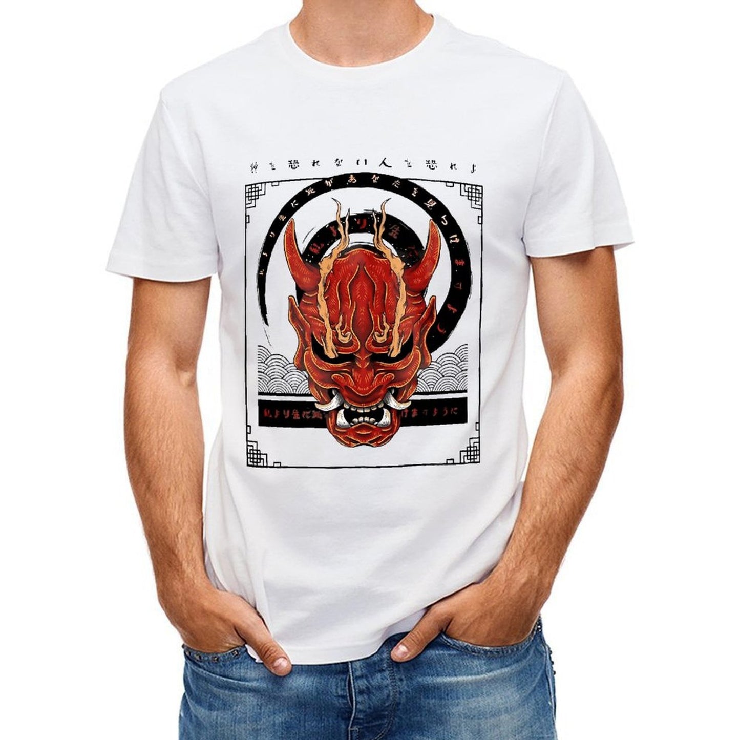 Inkmay Casual Cotton T-shirt Red Demon Mask With Intricate Design Unisex T-shirtComfortFit Printing T-Shirt