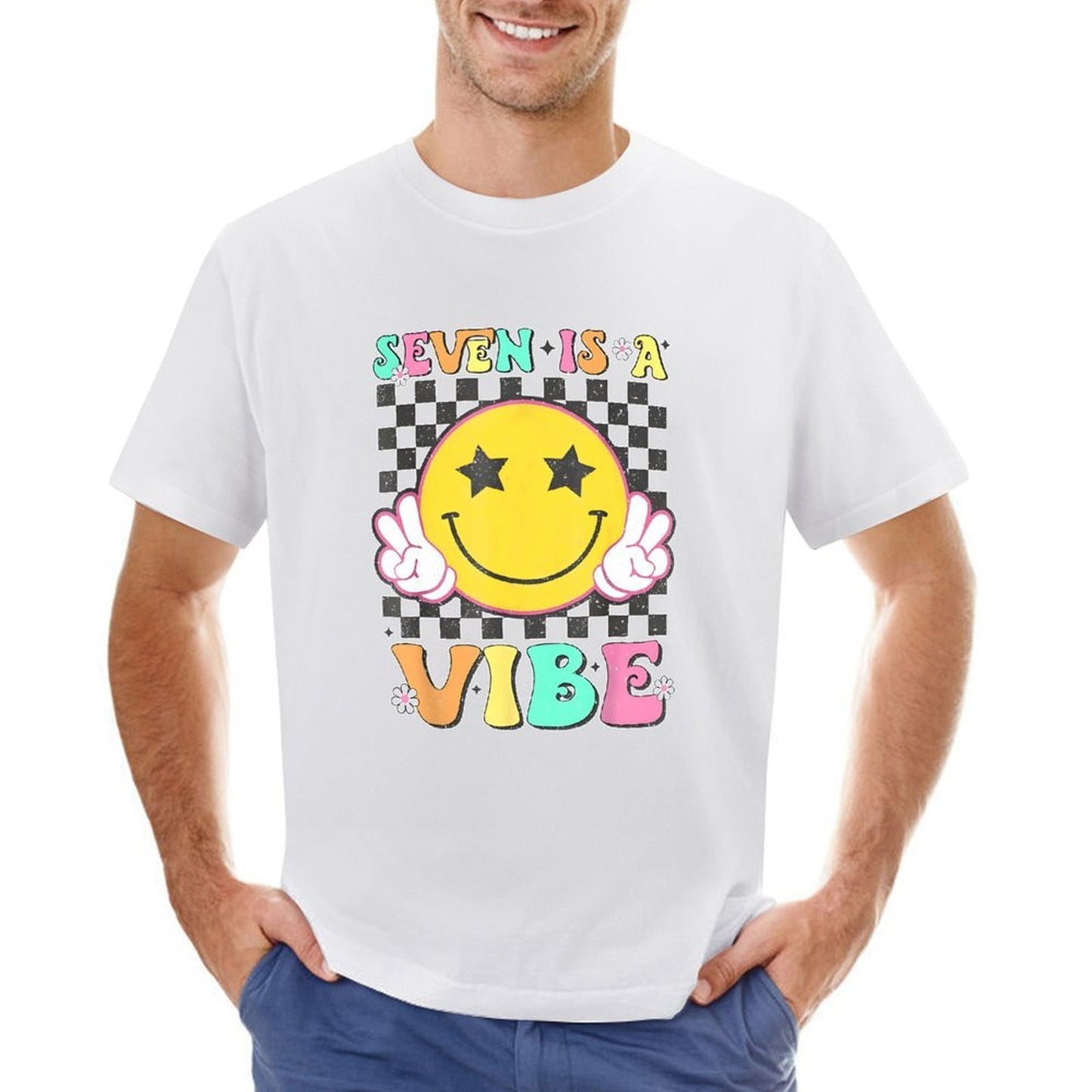 Inkmay Casual Cotton T-shirt Seven Is A Vibe Pattern Print Unisex T-shirtRegular Crewneck T-Shirt