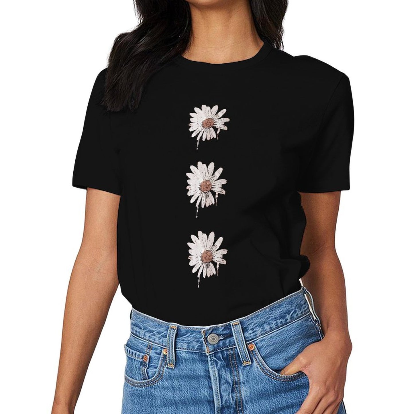 Inkmay Casual Cotton T-shirt Three White Daisies With Brown Centers Unisex T-shirtRelaxFit Essential T-Shirt