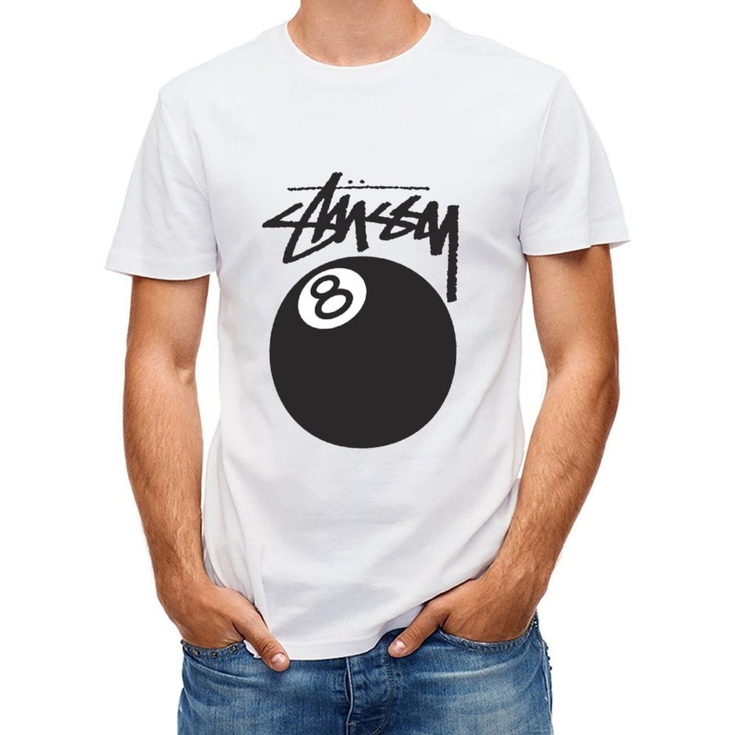 Inkmay Casual Cotton T-shirt Black Background With White Number Eight Unisex T-shirtBold Classic T-Shirt