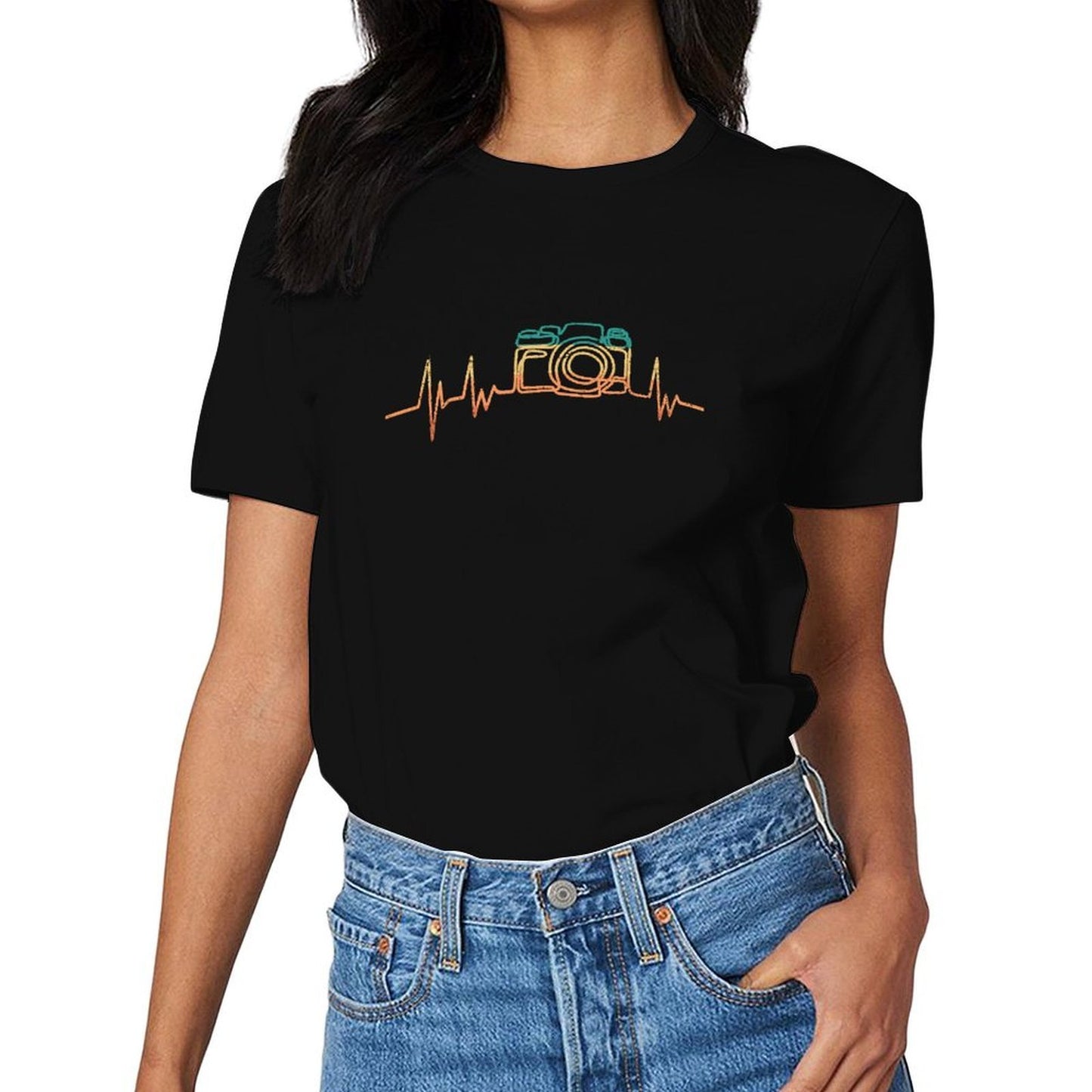 Inkmay Casual Cotton T-shirt Abstract Geometric Shapes In Warm Colors Unisex T-shirtCasual Everyday T-Shirt