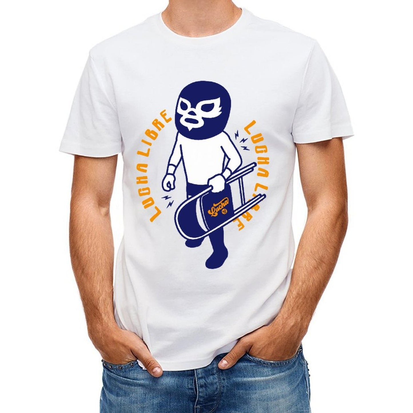 Inkmay Casual Cotton T-shirt Lucha Libre Mask With Guitar Design Unisex T-shirtActiveStyle Solid T-Shirt