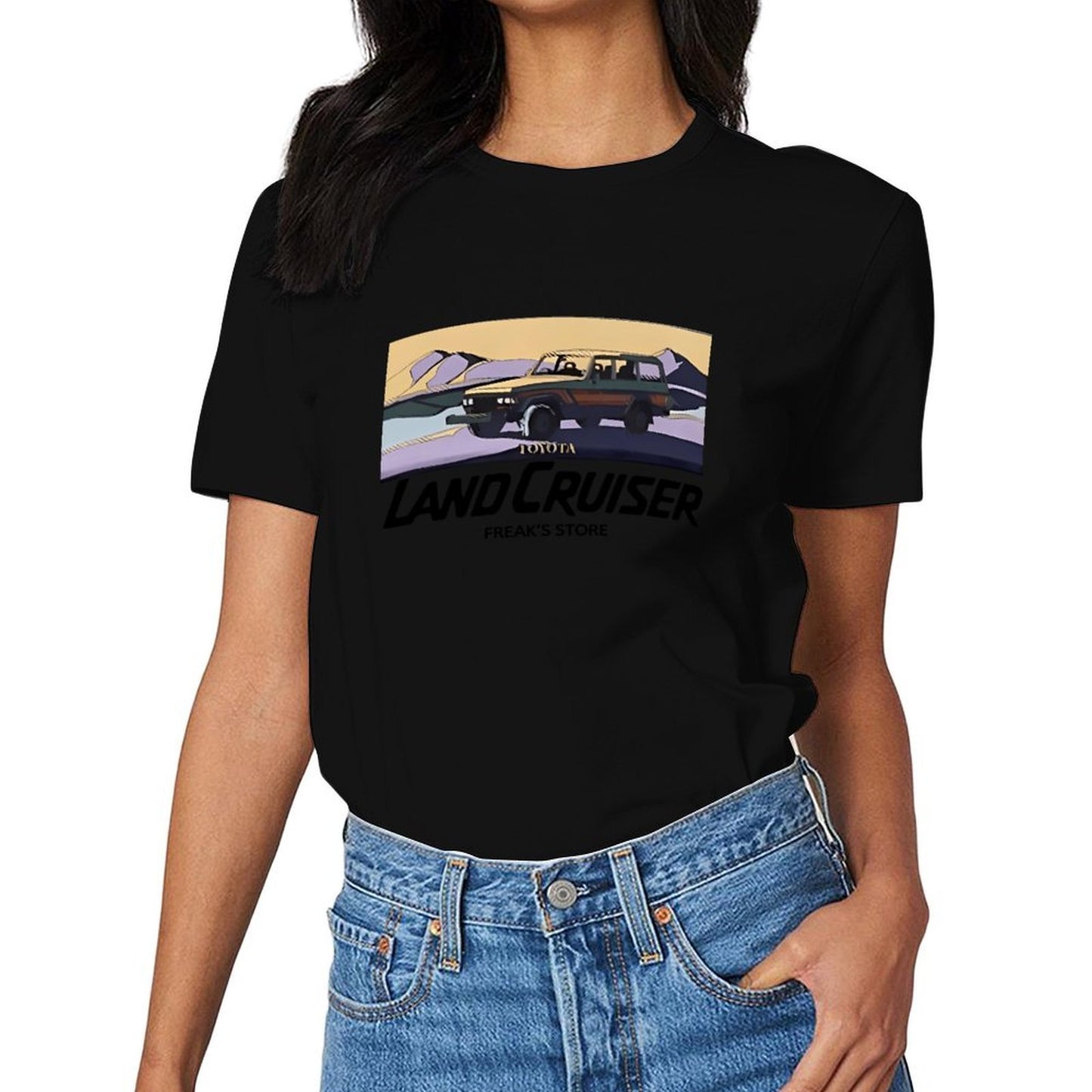 Inkmay Casual Cotton T-shirt Toyota Car In Desert Landscape Art Unisex T-shirtCoreLine Batch-Printed T-Shirt