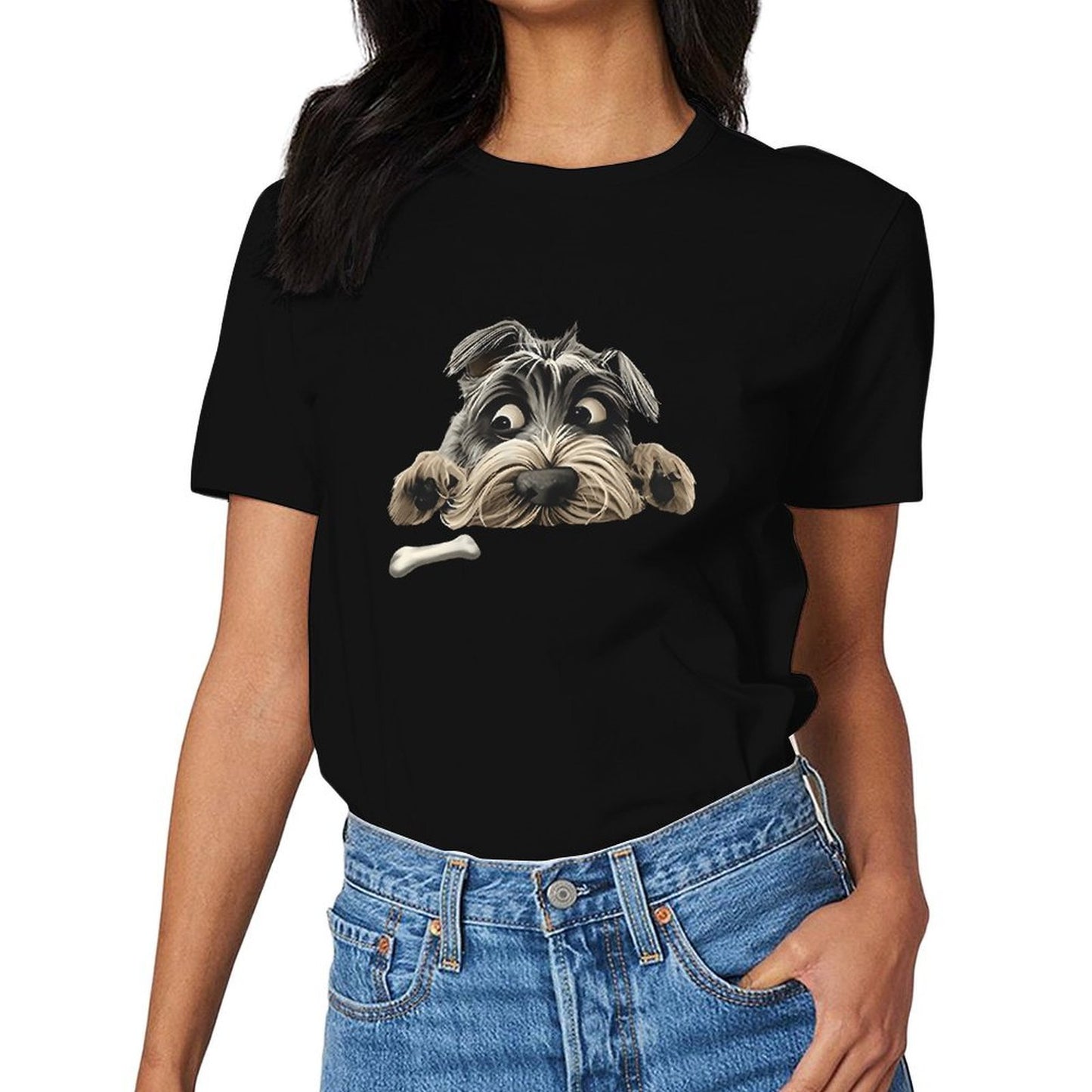 Inkmay Casual Cotton T-shirt Cartoon Dog With Bone Pattern Unisex T-shirtClassic Chill T-Shirt