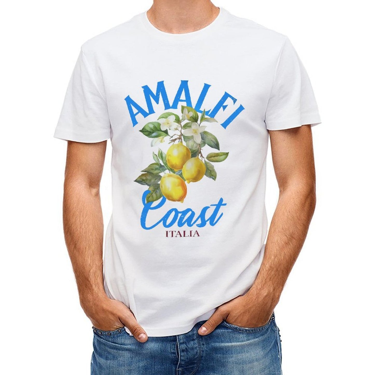 Inkmay Casual Cotton T-shirt Lemon Blossom Branch With Yellow Fruits Unisex T-shirtClean Edges Edition T-Shirt