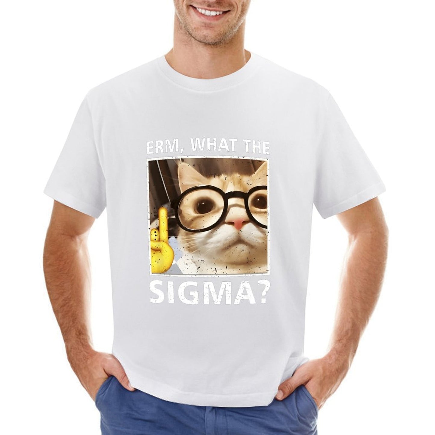 Inkmay Casual Cotton T-shirt Cat With Glasses And Confused Expression Unisex T-shirtRelaxFit CoreLine T-Shirt