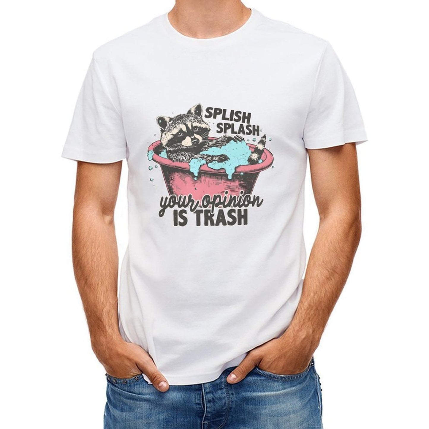 Inkmay Casual Cotton T-shirt Raccoon In Tub With Bubbles Unisex T-shirtActiveLine EssentialFit T-Shirt