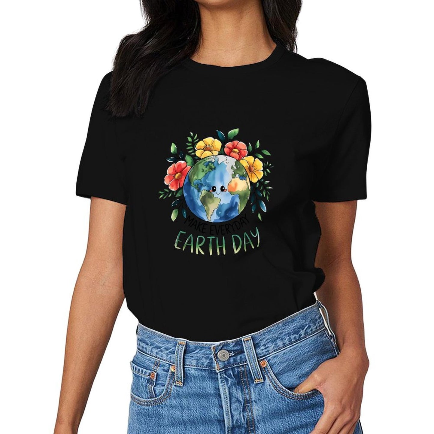 inkmay-casual-cotton-t-shirt-earth-day-floral-globe-design-artwork-unisex-t-shirt