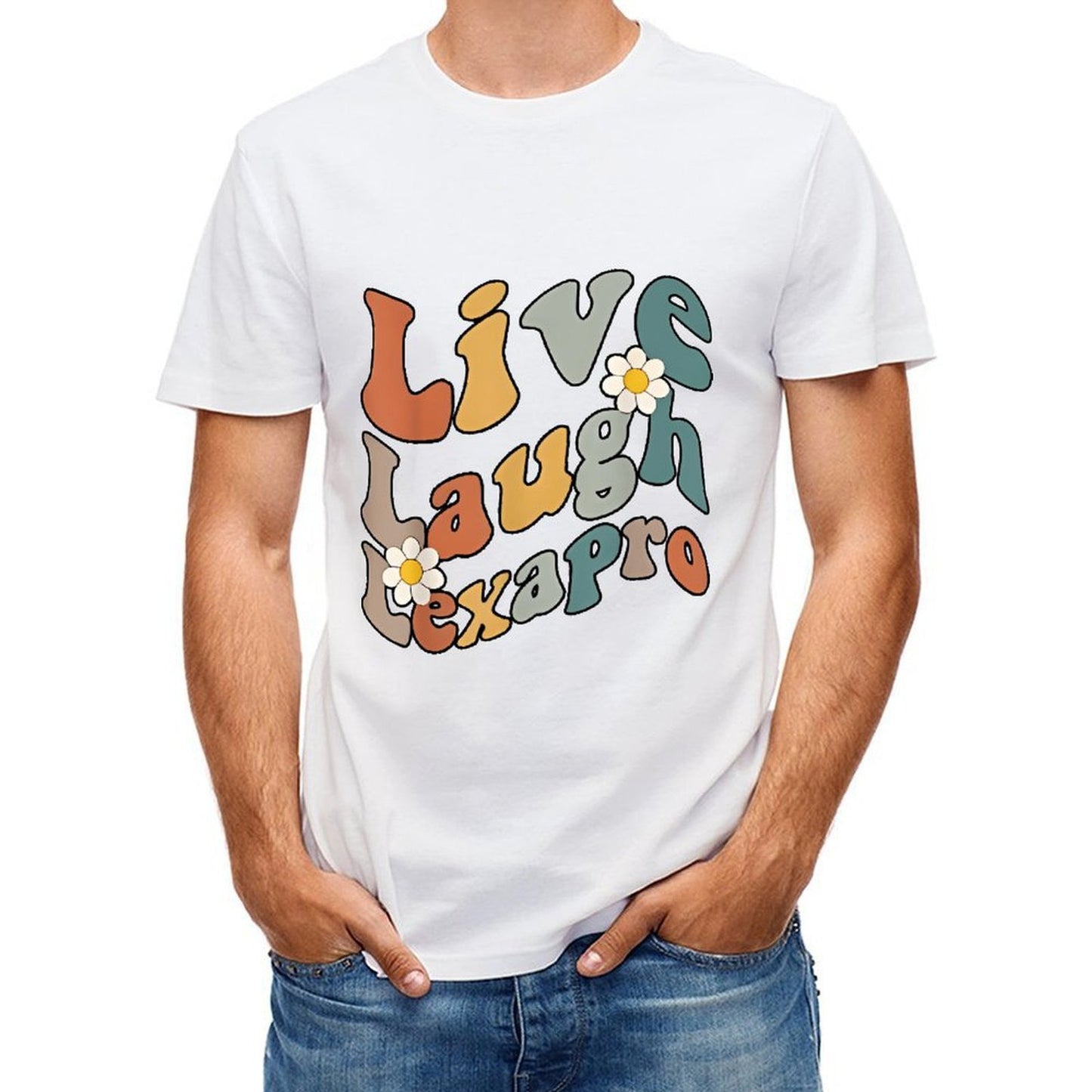 Inkmay Casual Cotton T-shirt Live Laugh Love Pattern Prints Artwork Unisex T-shirtFresh Solid T-Shirt