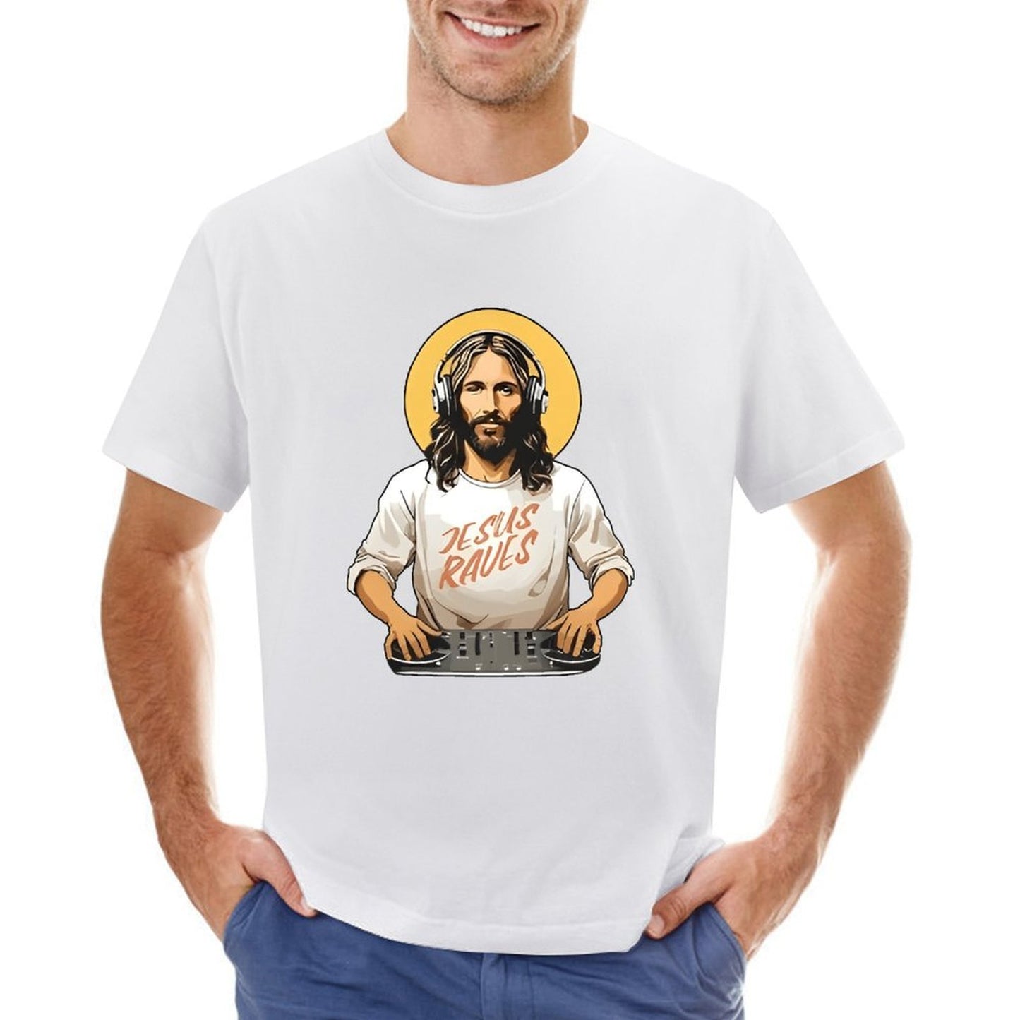 Inkmay Casual Cotton T-shirt Jesus Wears Headphones And Tshirt Unisex T-shirtSport Modern T-Shirt
