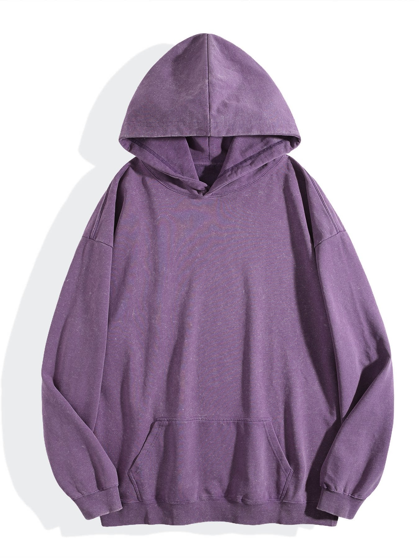 Washed Vintage Hoodie Without Drawstring - Violet back view.