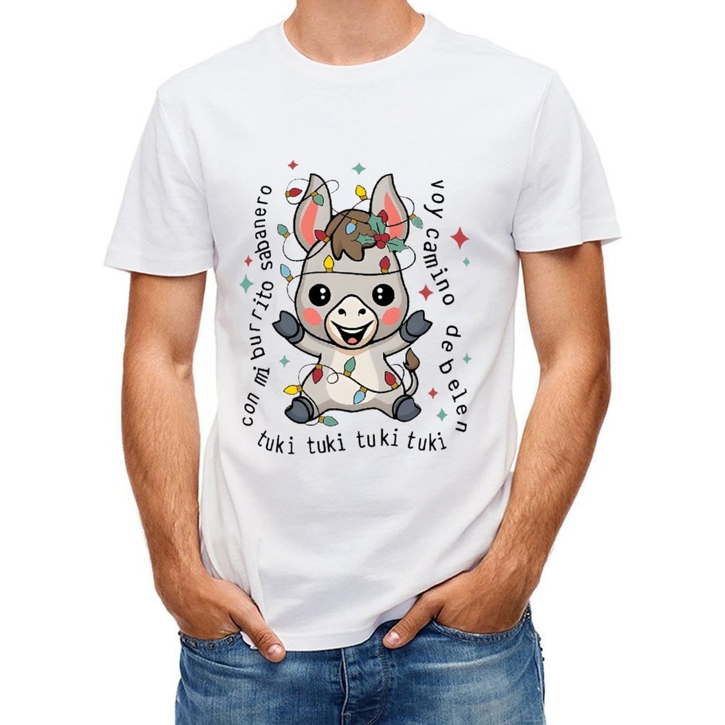 Inkmay Casual Cotton T-shirt Cute Unicorn With Festive Lights Decor Unisex T-shirtSport Natural T-Shirt