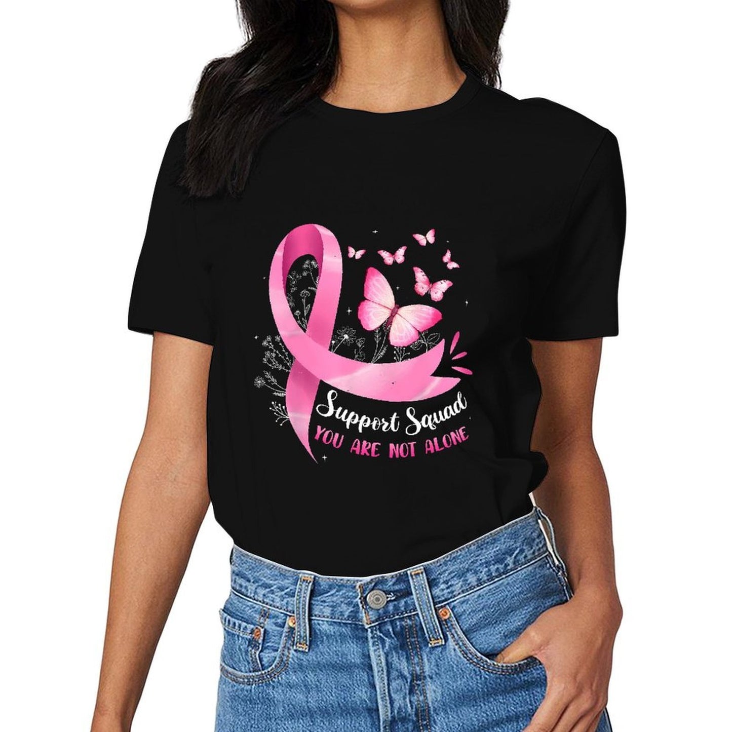 inkmay-casual-cotton-t-shirt-pink-ribbon-butterflies-support-squad-design-unisex-t-shirt