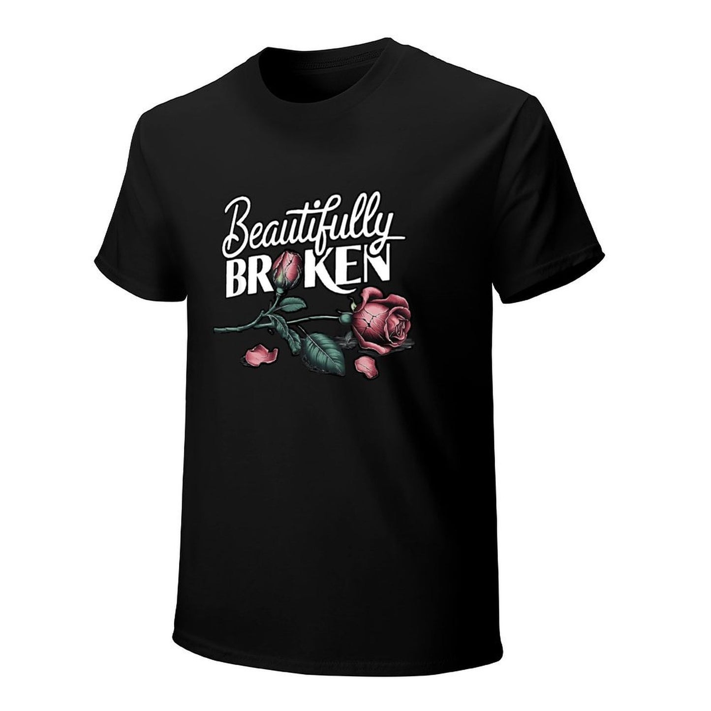Inkmay Casual Cotton T-shirt Beautifully Broken Roses On Dark Background Unisex T-shirtClassic Fit Series T-Shirt