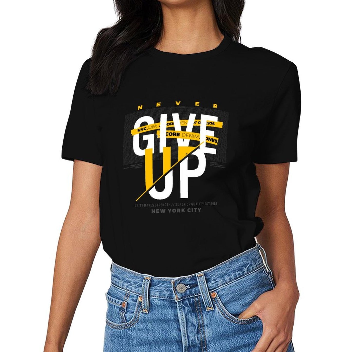 Inkmay Casual Cotton T-shirt Give Pattern With Yellow Accents Unisex T-shirtUrban Relaxed T-Shirt