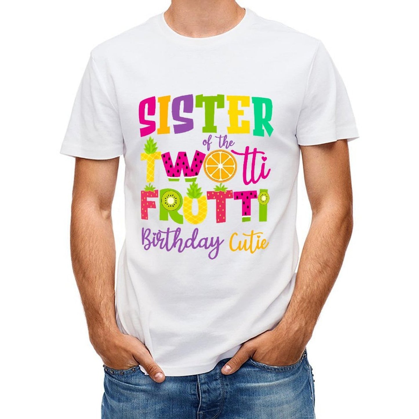 Inkmay Casual Cotton T-shirt Twot Fruitti Colorful Fruit Pattern Design Unisex T-shirtYearRound Classic Fit T-Shirt
