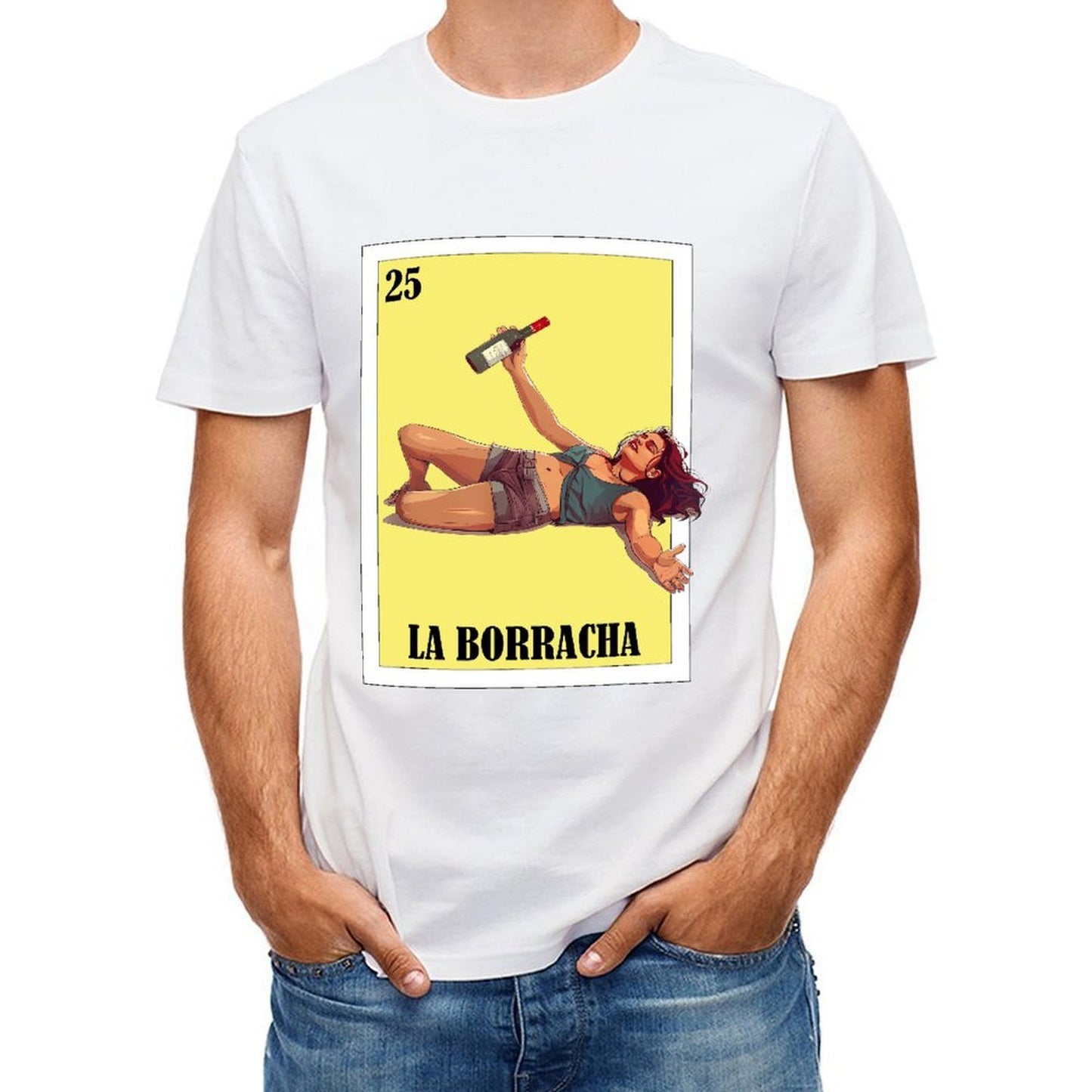 Inkmay Casual Cotton T-shirt The Drunk Woman Holding Wine Bottle Unisex T-shirt