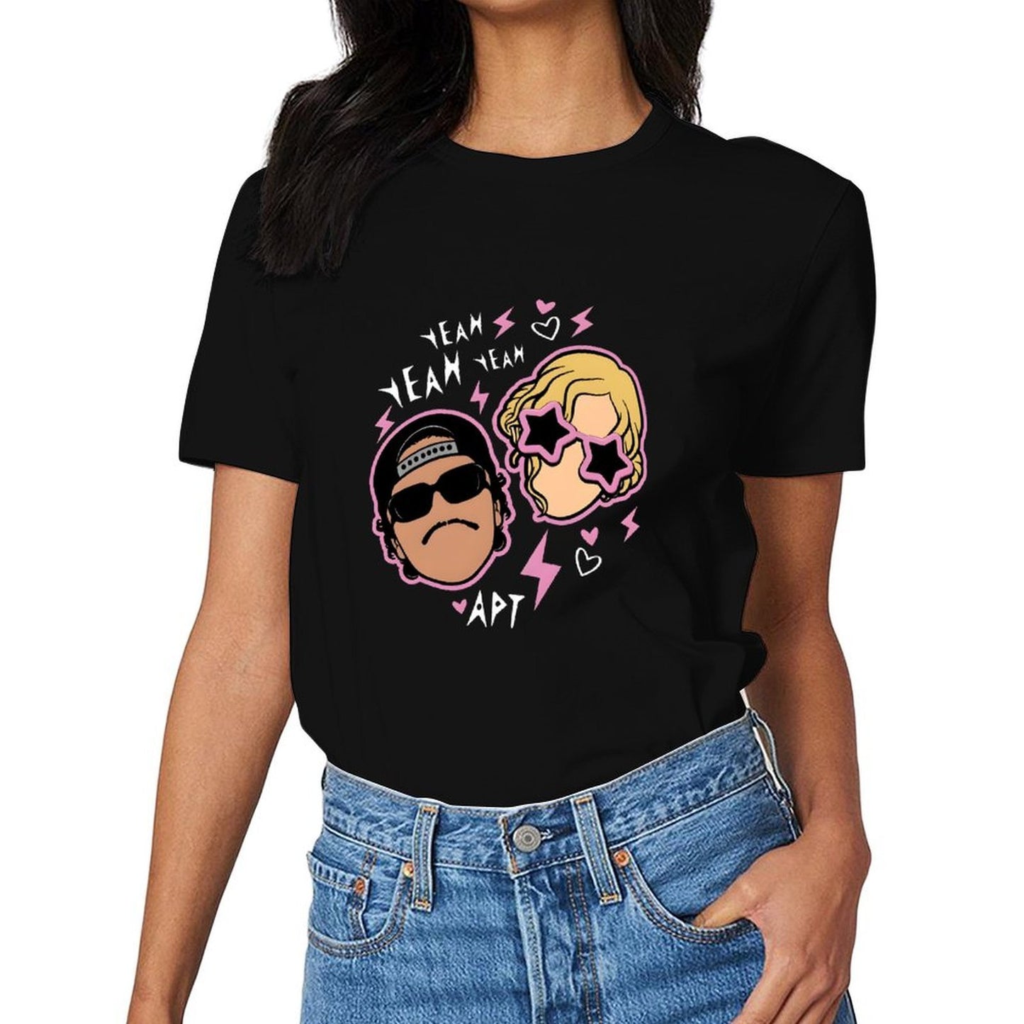 Inkmay Casual Cotton T-shirt Cartoon Characters With Pink Outlines And Unisex T-shirtActive Simple T-Shirt