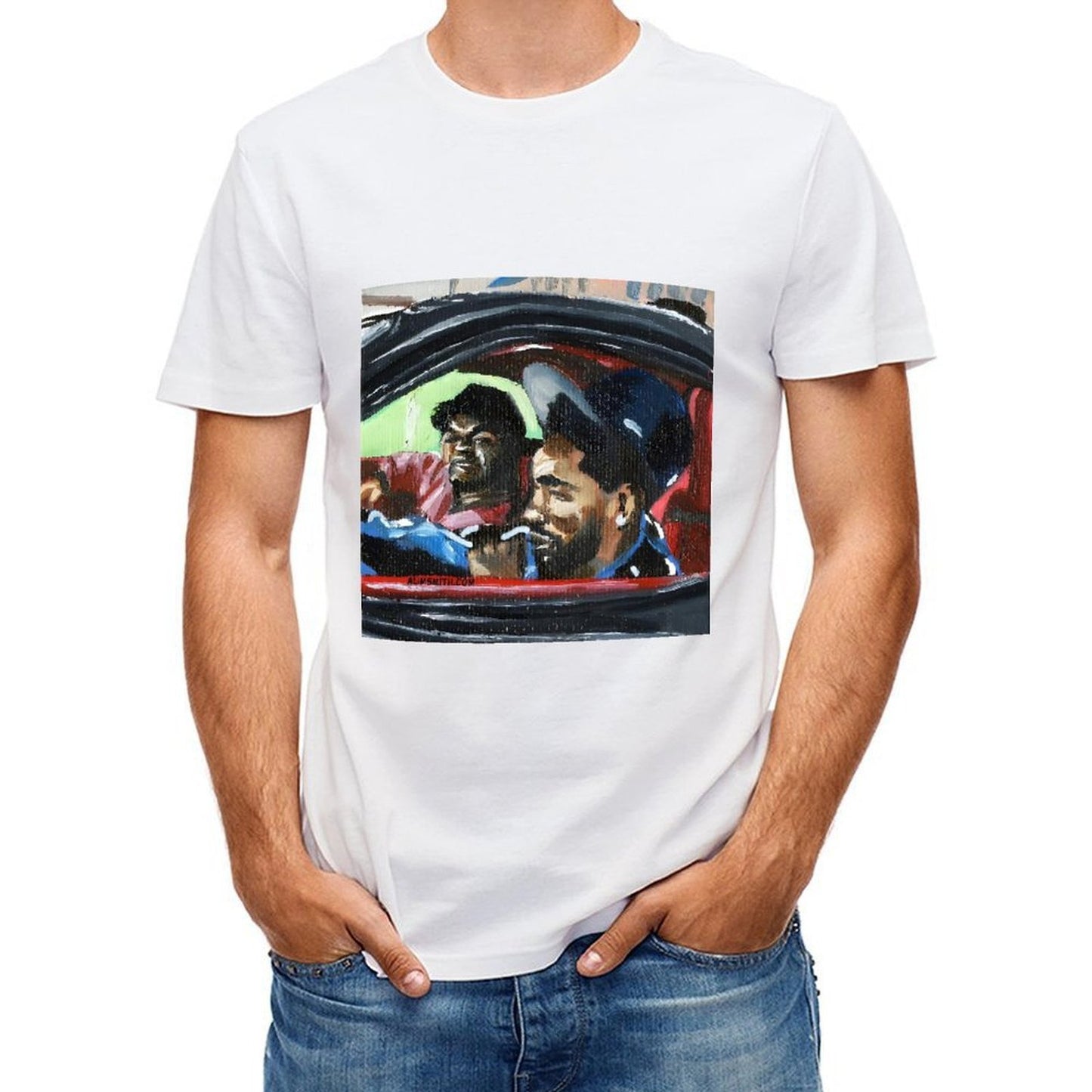 Inkmay Casual Cotton T-shirt Cartoon Puppet Holding Gun And Star Unisex T-shirt