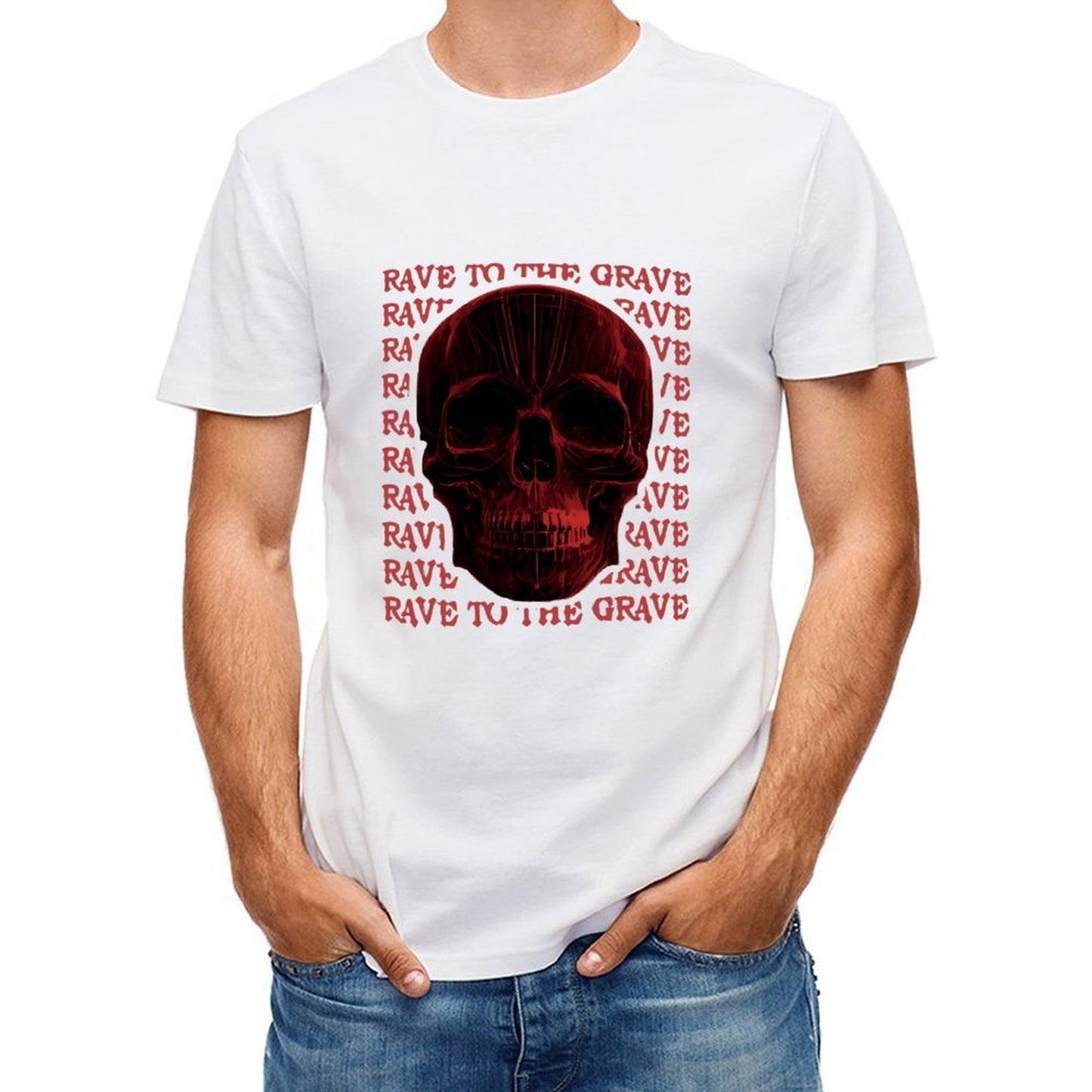 Inkmay Casual Cotton T-shirt Red Skull Pattern Print Art Design Unisex T-shirtSeries ComfortSeries T-Shirt