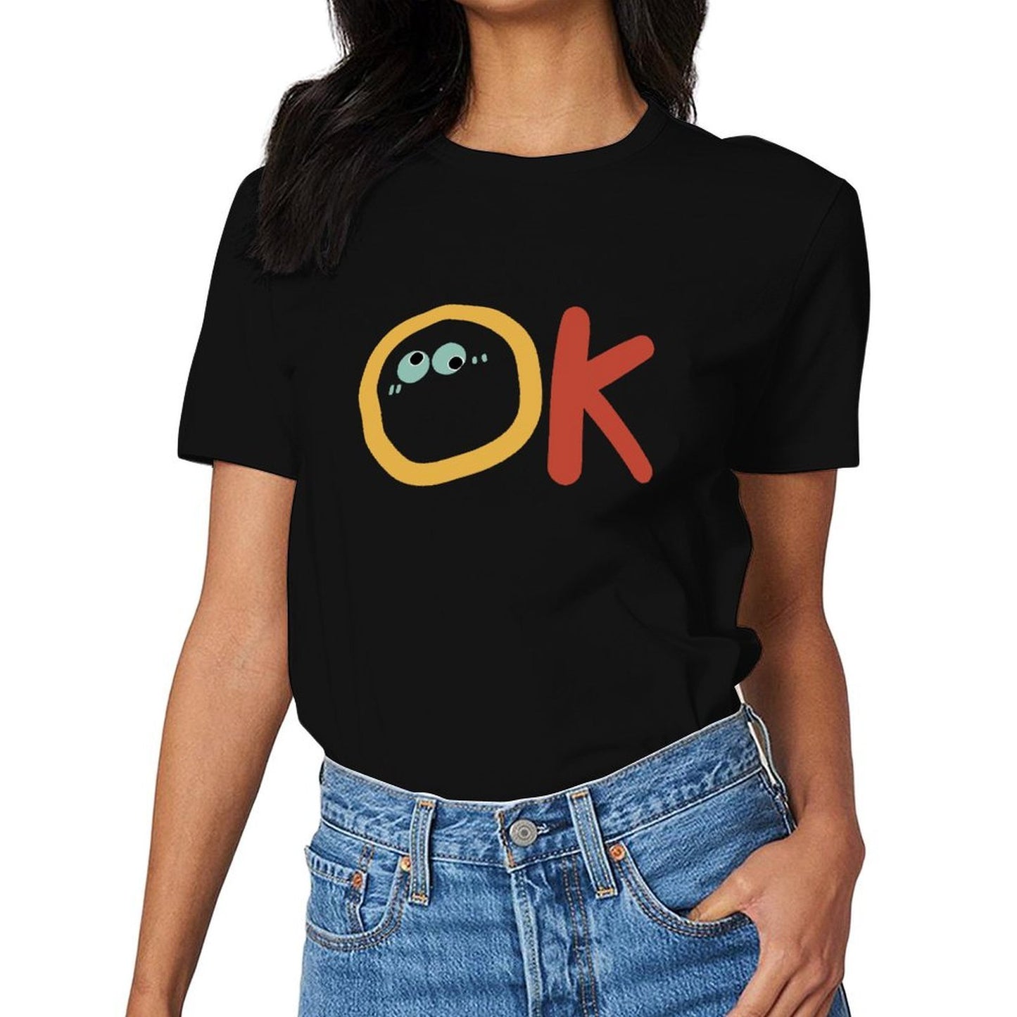 Inkmay Casual Cotton T-shirt Ok With Eyes And Red Unisex T-shirtActiveLine Strong T-Shirt