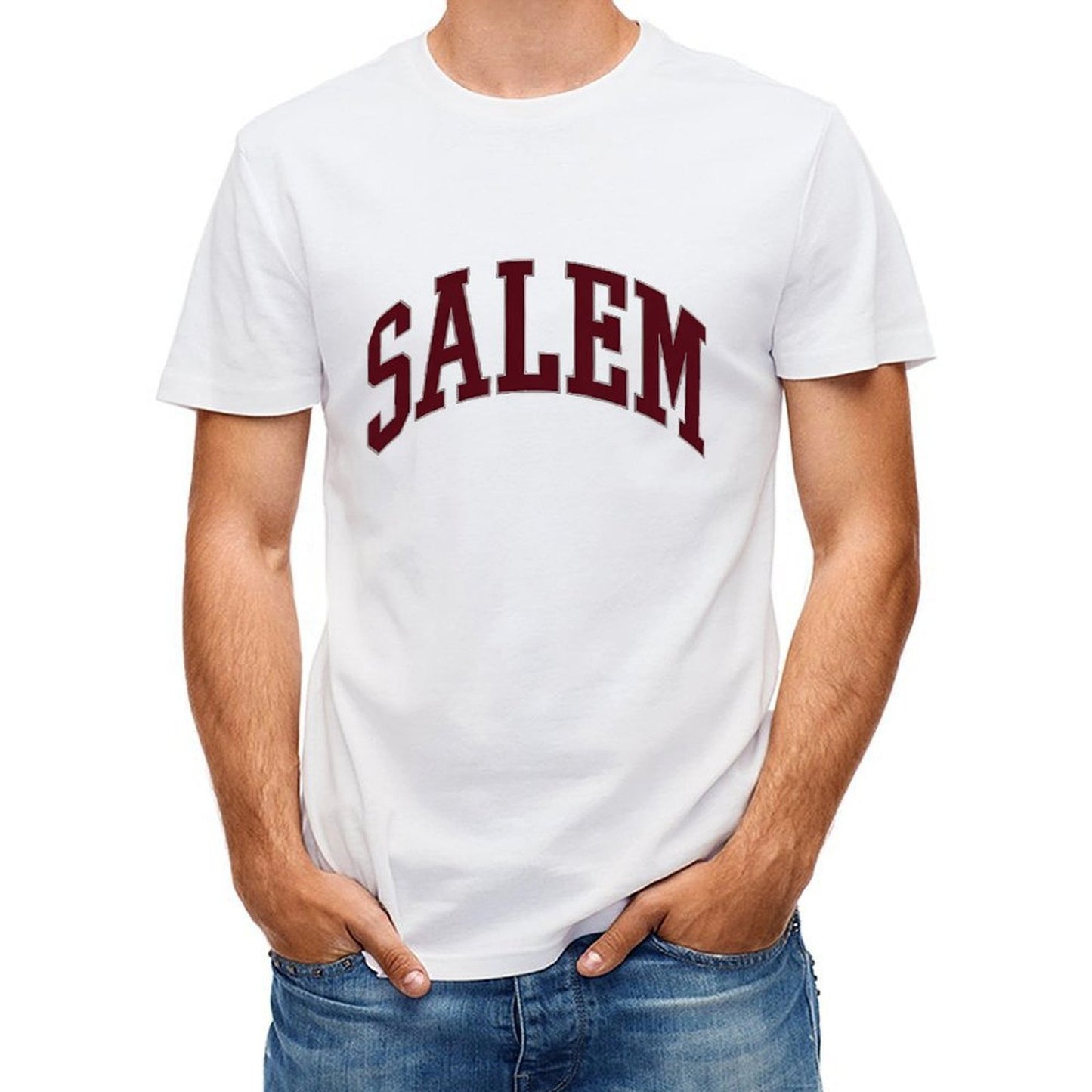Inkmay Casual Cotton T-shirt Salem Red Text On White Background Unisex T-shirtEssentialFit Pocket Tee T-Shirt
