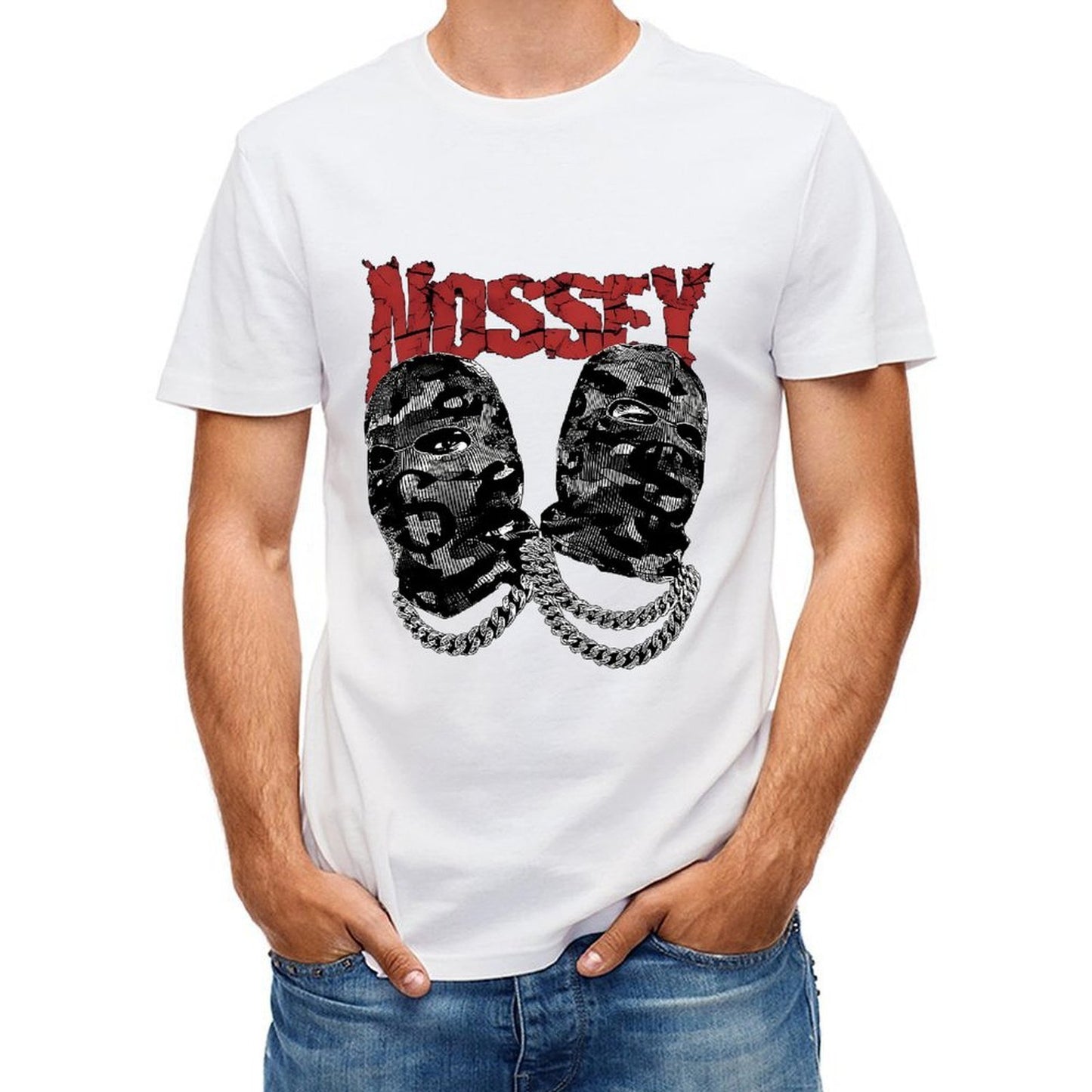 Inkmay Casual Cotton T-shirt Camouflage Faces With Bold Chains Unisex T-shirtFitted Bold T-Shirt