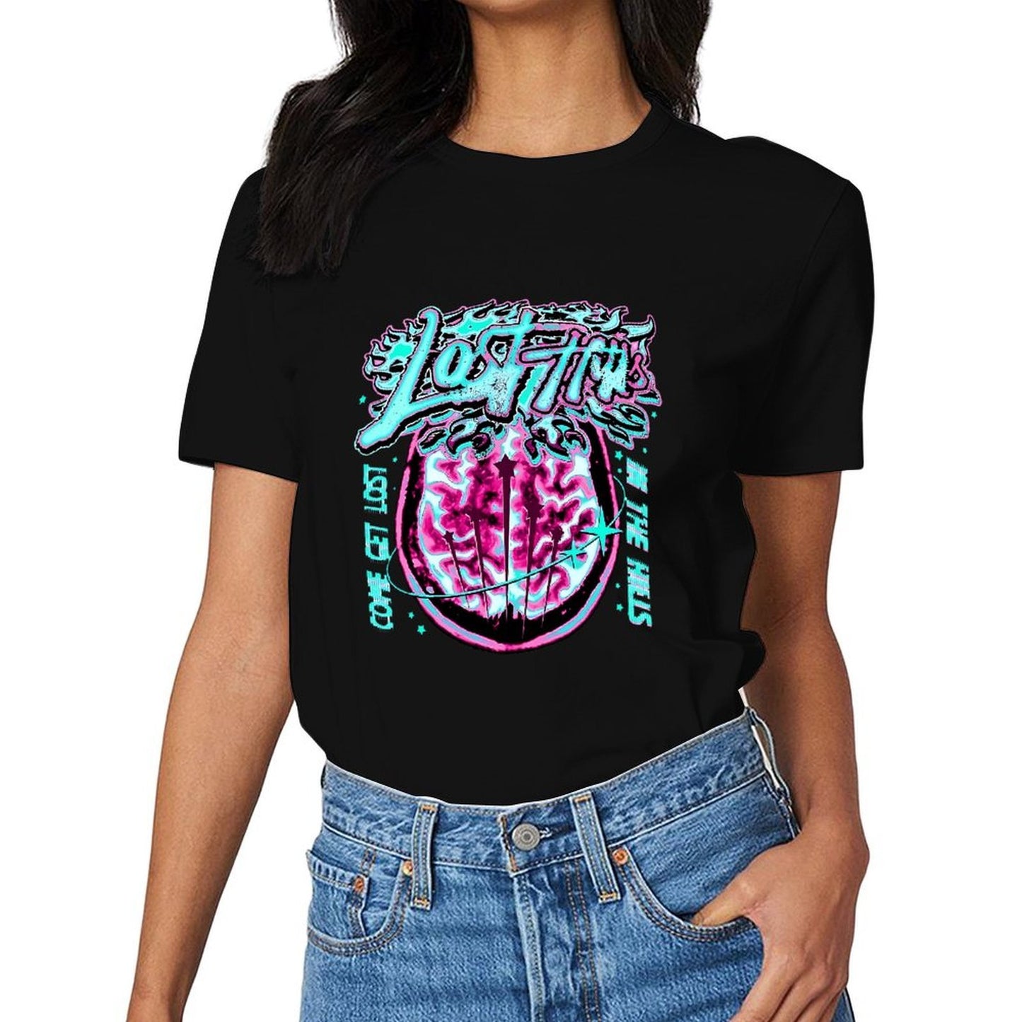 Inkmay Casual Cotton T-shirt Lost Minds Brain Art Print Design Unisex T-shirtSharp Print-Ready T-Shirt