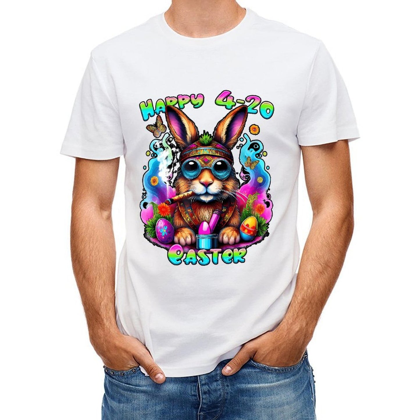 Inkmay Casual Cotton T-shirt Happy 4 20 Easter Bunny Design Unisex T-shirtCoreLine ActiveStyle T-Shirt