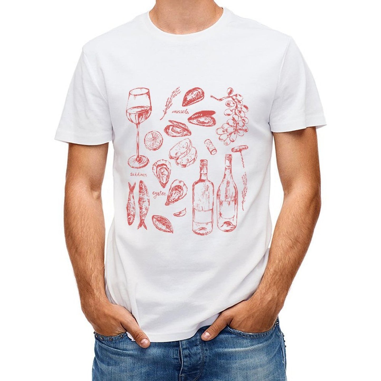 Inkmay Casual Cotton T-shirt Solid Red Background No Patterns Unisex T-shirtEverydaySeries Promotional T-Shirt