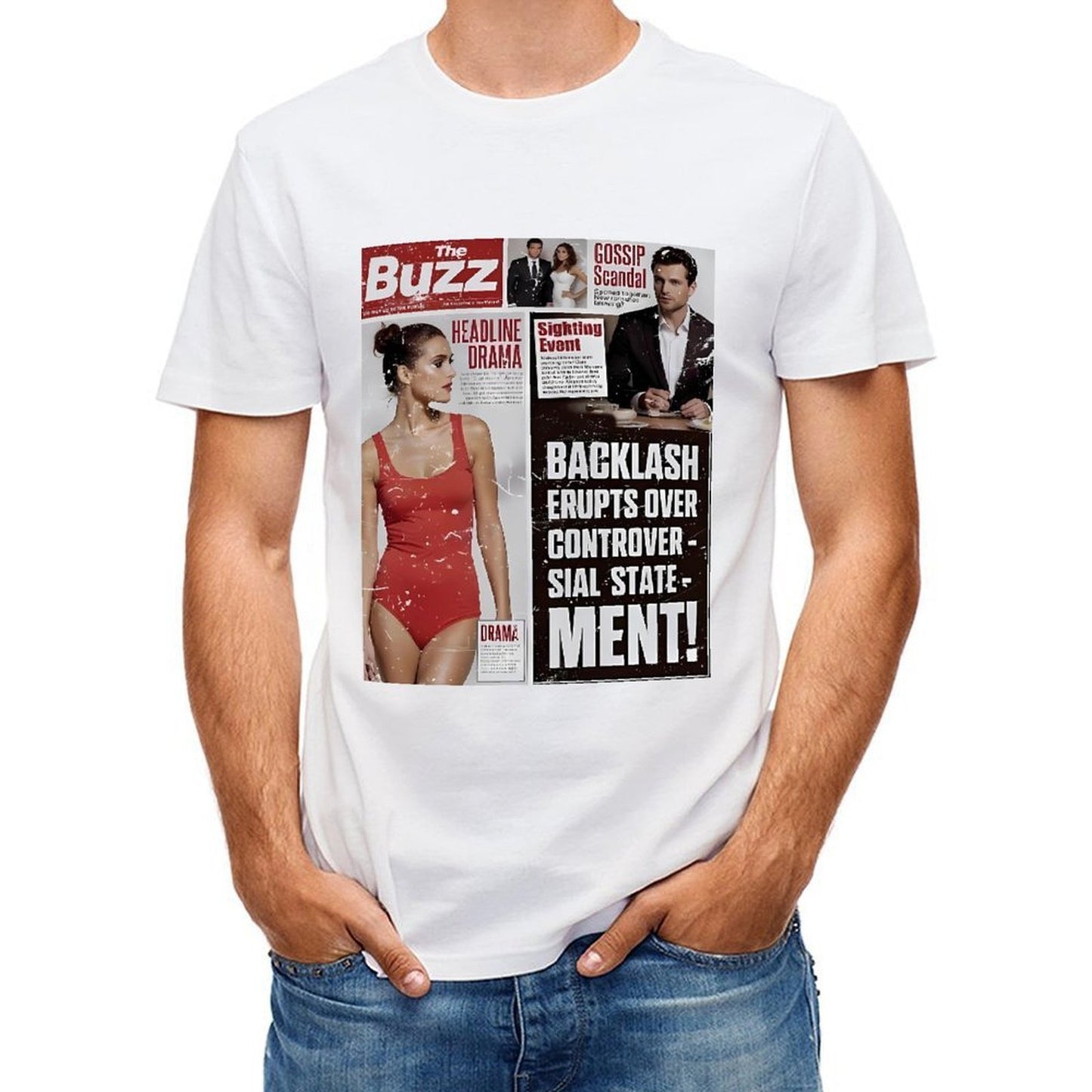 Inkmay Casual Cotton T-shirt Magazine Cover Features Bold Headlines Unisex T-shirtStrong Daily T-Shirt
