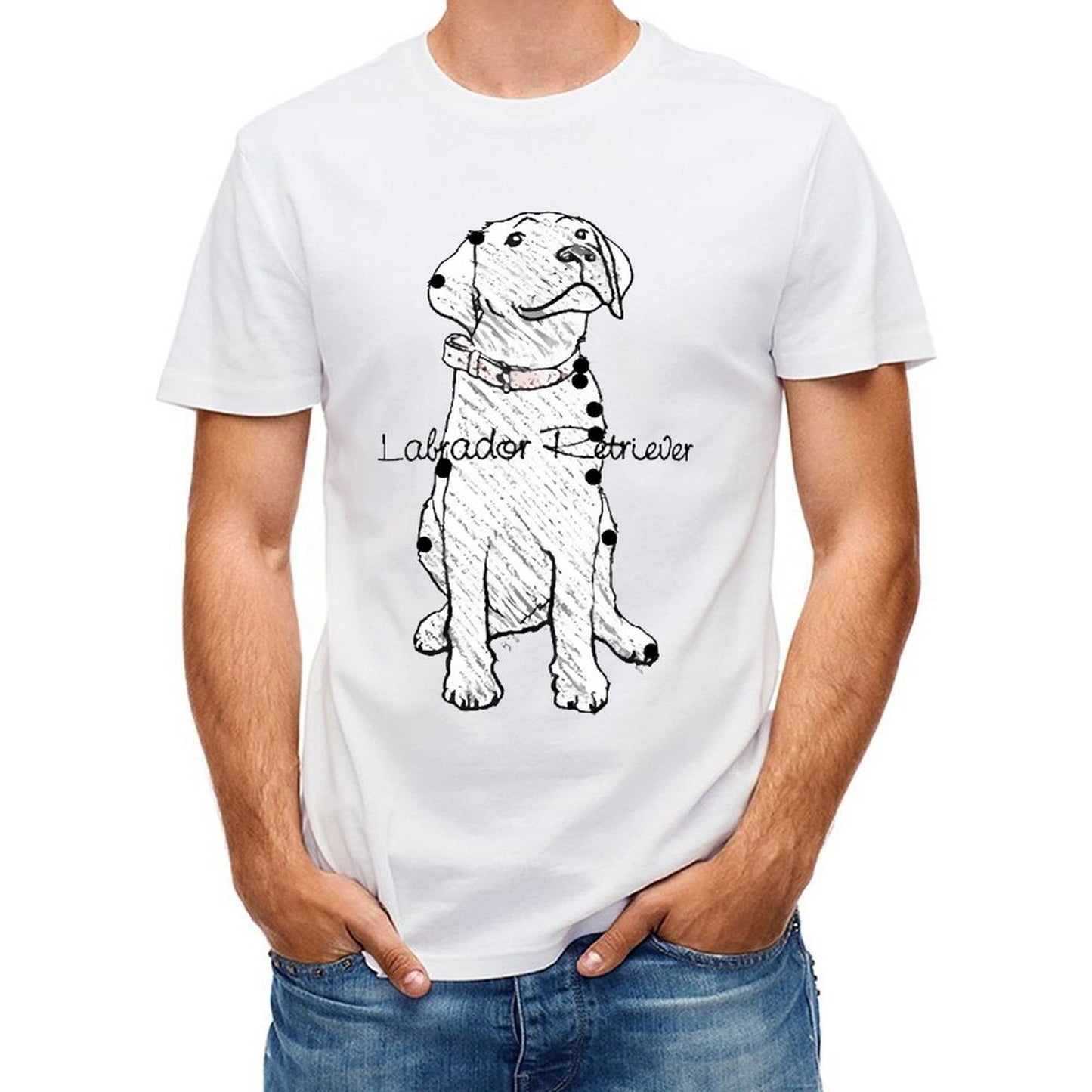 Inkmay Casual Cotton T-shirt Black And White Dog Pattern Print Unisex T-shirtEco-Conscious Smooth Feel T-Shirt