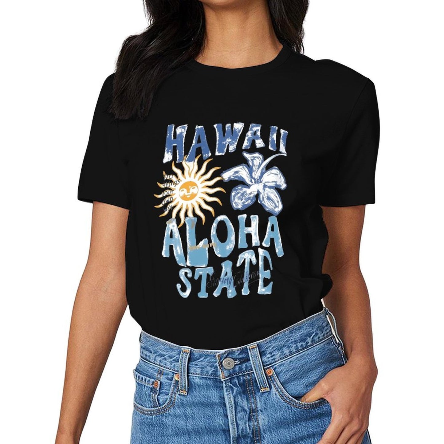 Inkmay Casual Cotton T-shirt Hawaii Aloha State Sunflower And Sunshine Unisex T-shirtActiveStyle Daily T-Shirt