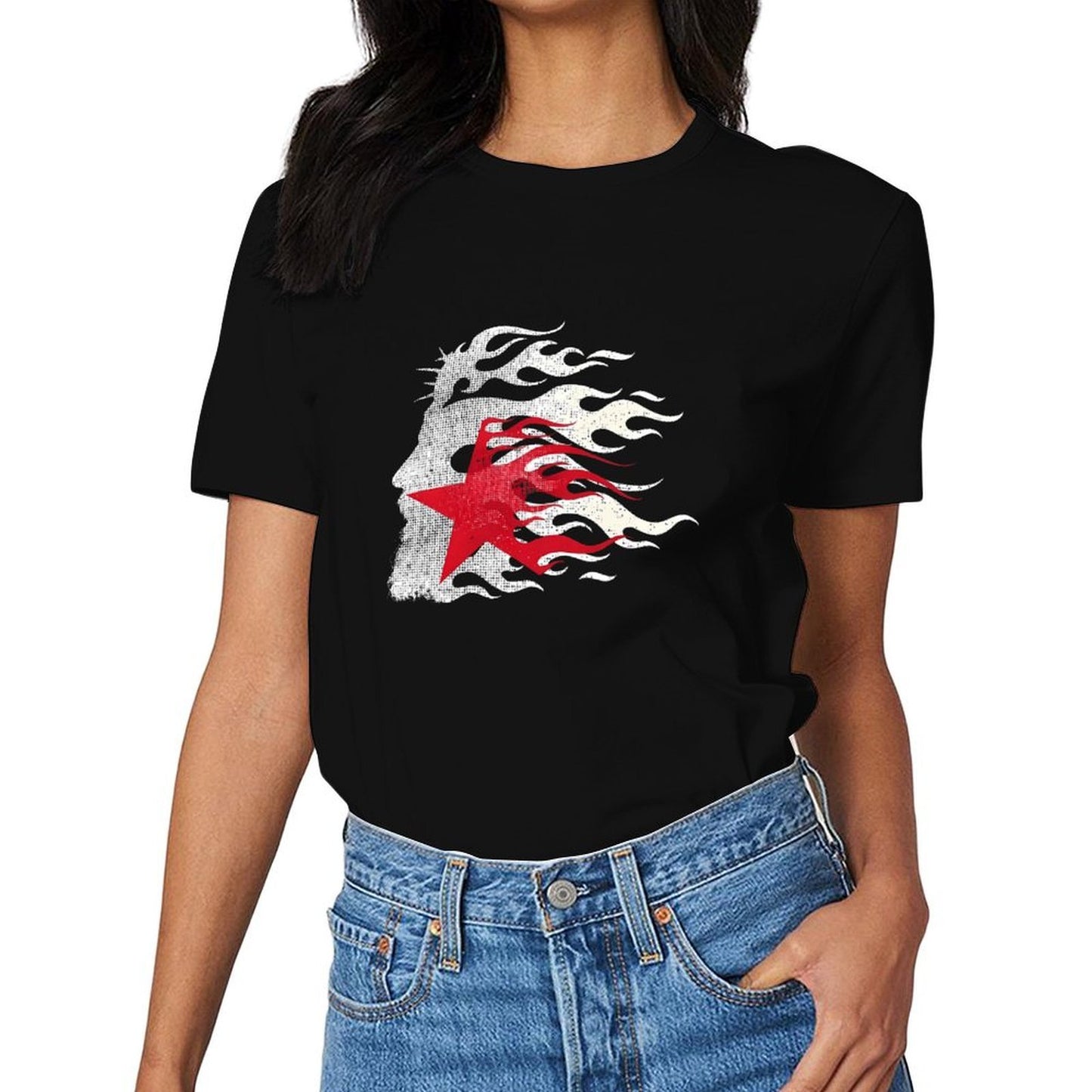 Inkmay Casual Cotton T-shirt Flame Star Profile Art Print Design Unisex T-shirt
