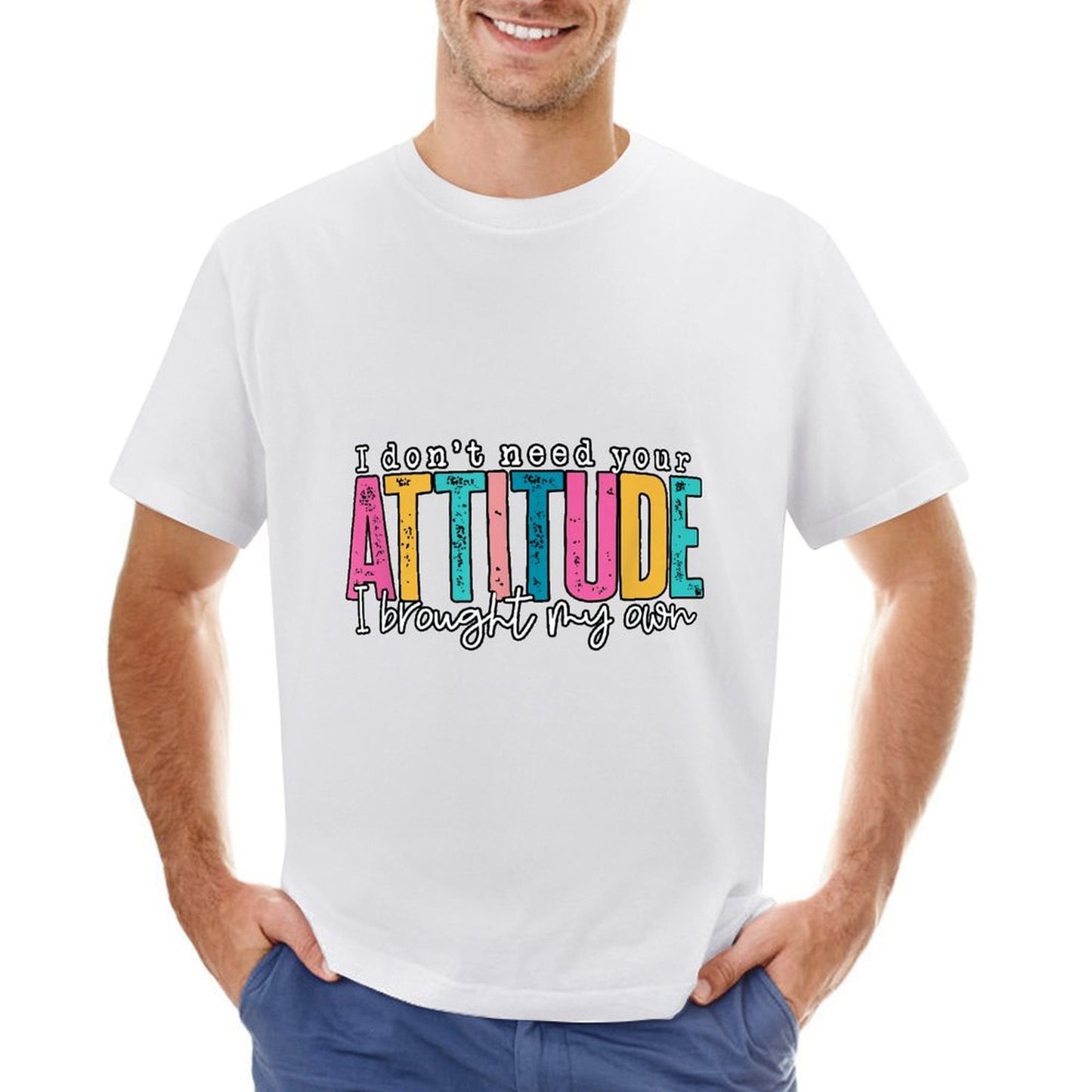 Inkmay Casual Cotton T-shirt Colorful Text With Attitude Design Elements Unisex T-shirtTrueComfort Slim Fit T-Shirt