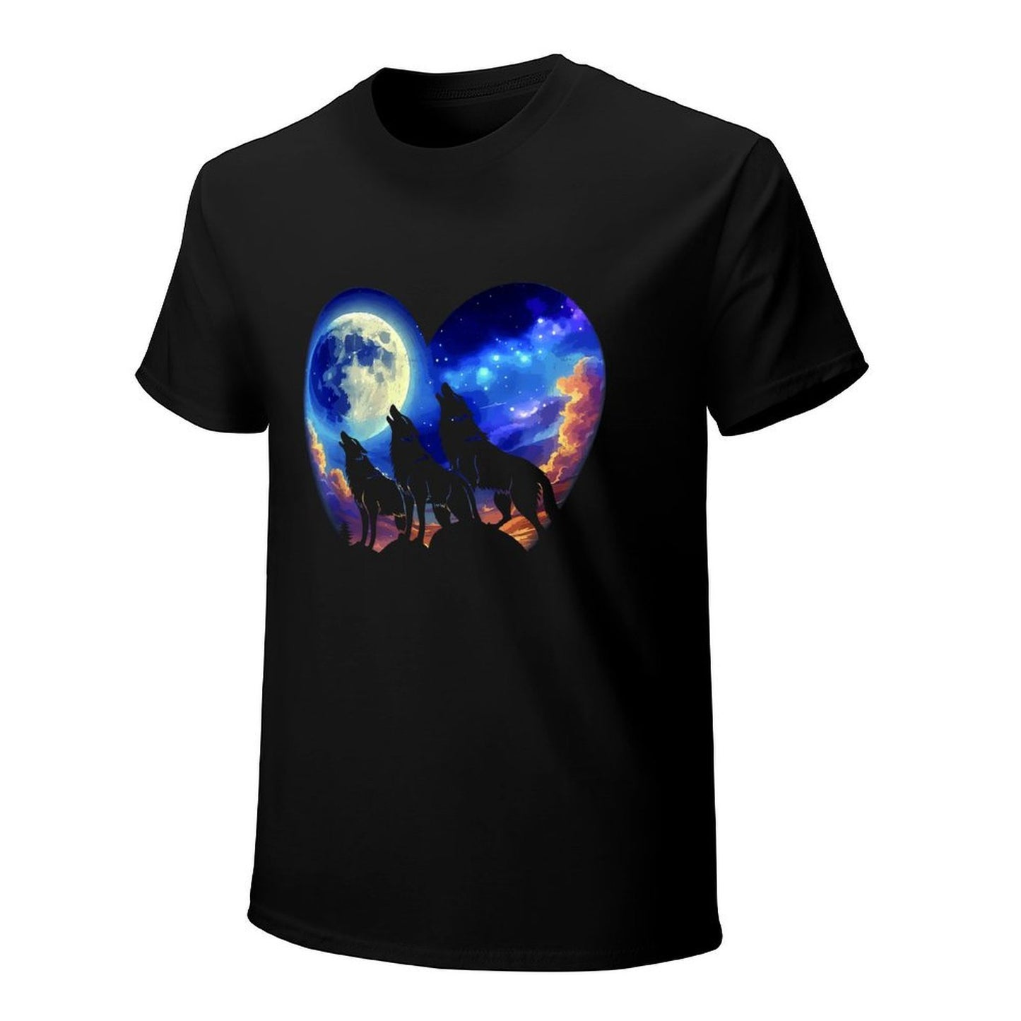 Inkmay Casual Cotton T-shirt Wolves Howling Under Moonlit Night Sky Unisex T-shirtClassicSeries Fade-Proof T-Shirt