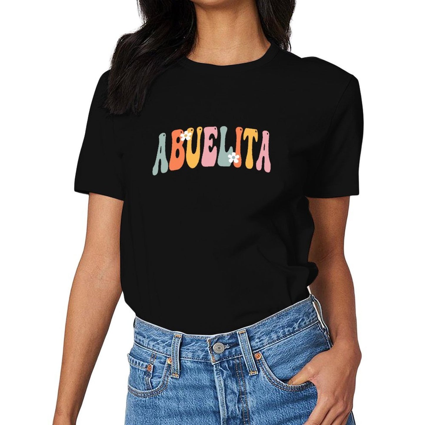 Inkmay Casual Cotton T-shirt Colorful Stripes With White Flowers Design Unisex T-shirtYearRound StreetFit T-Shirt