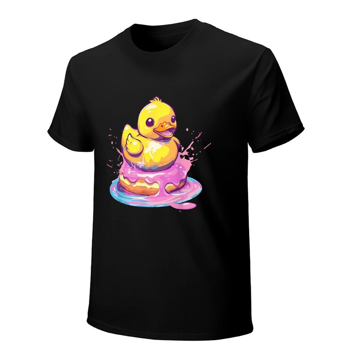 Inkmay Casual Cotton T-shirt Bright Yellow Duck Splashing In Water Unisex T-shirt